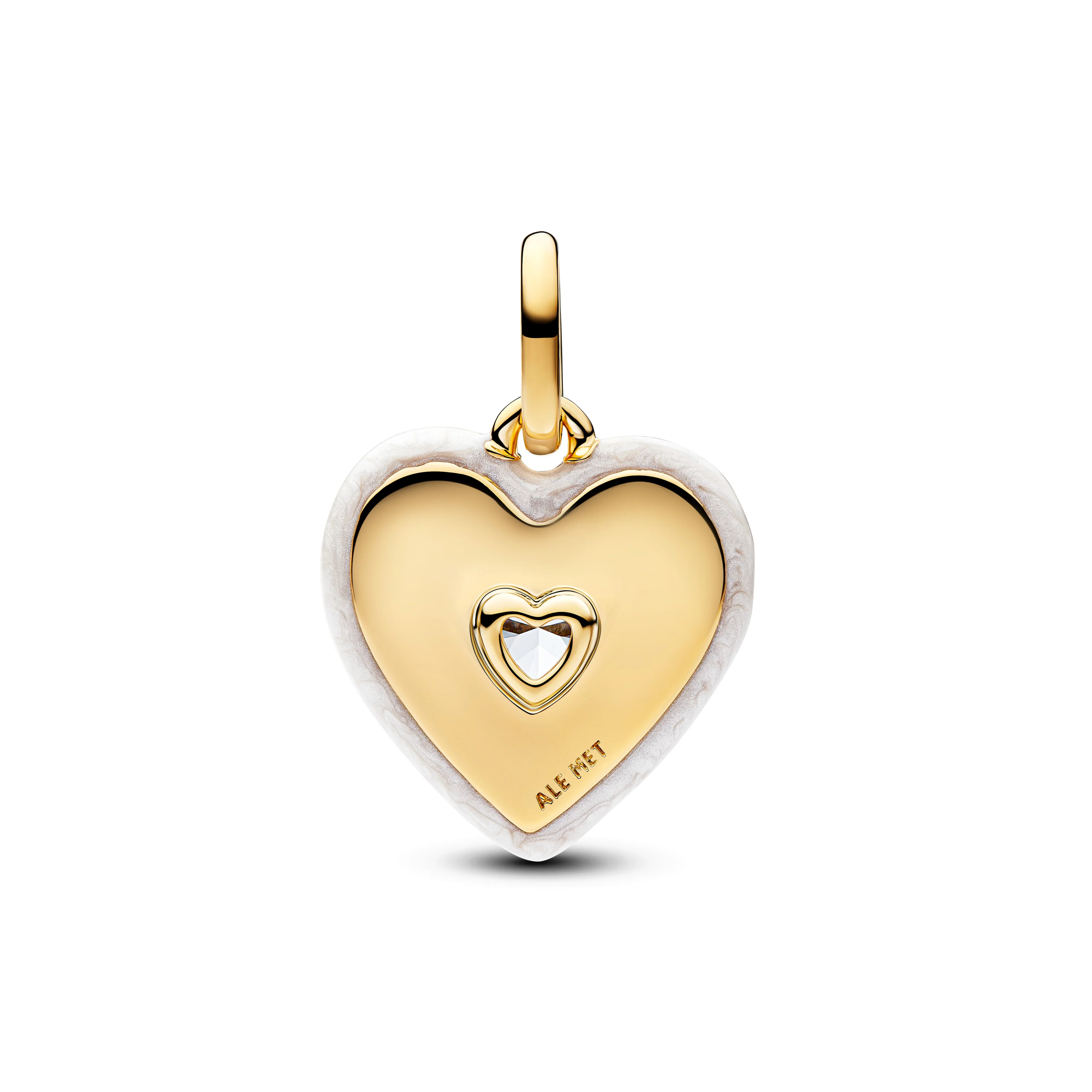 Heart 14K Gold-Plated Medallion With Clear Cubic Zirconia And Shimmering White Enamel - Image 2