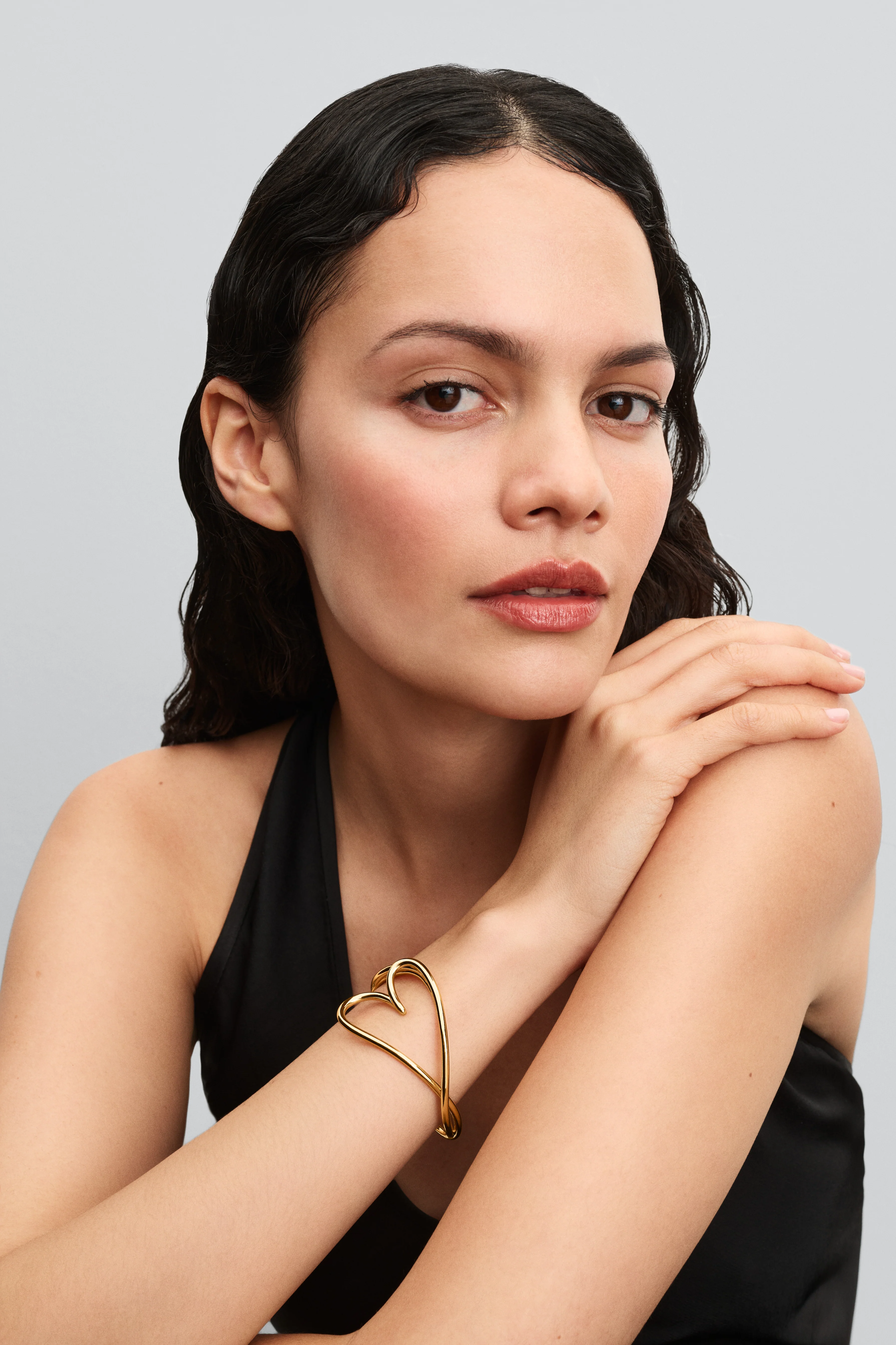 Heart 14K Gold-Plated Open Bangle - Image 3
