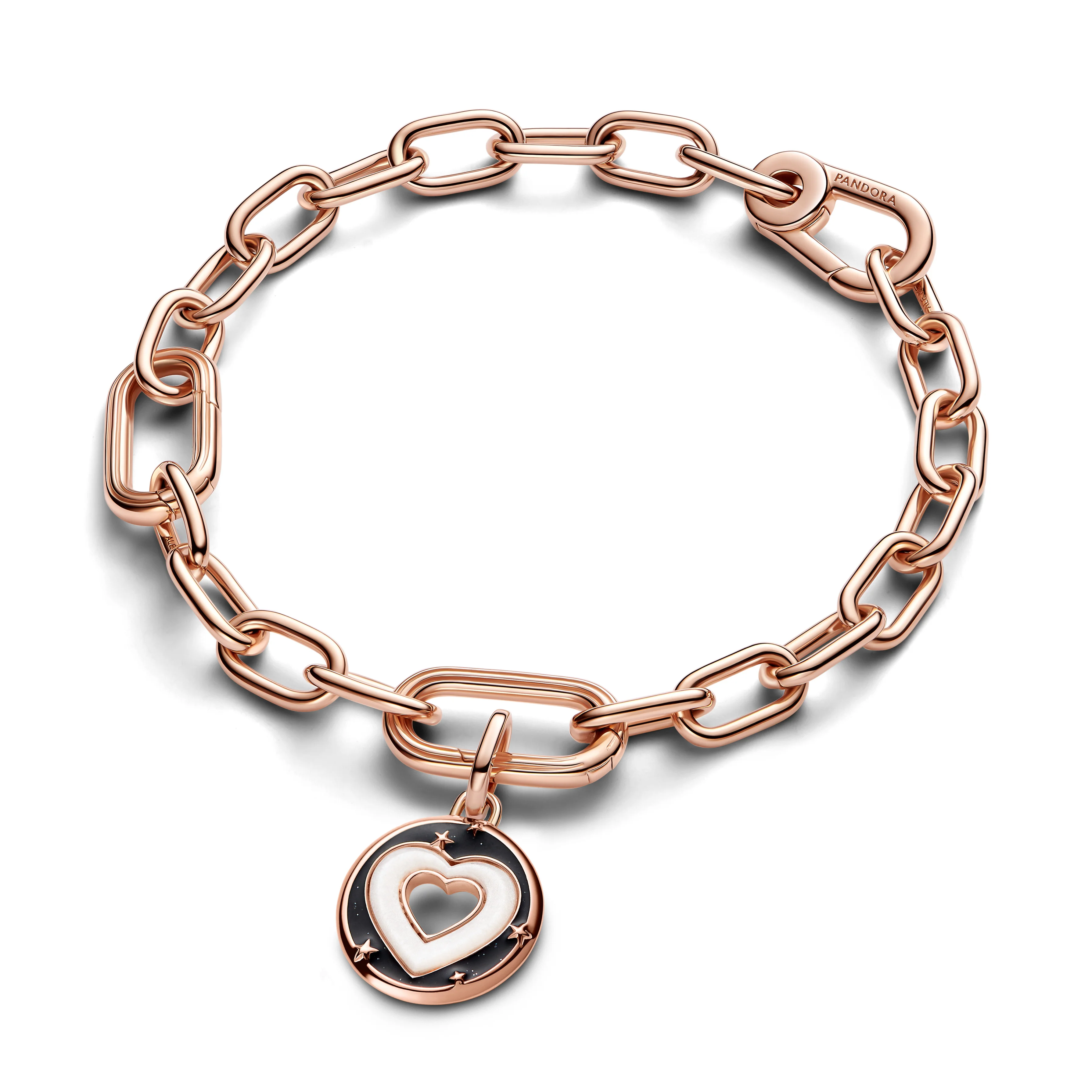 Heart 14K Rose Gold-Plated Medallion With White Bioresin Man-Made Mother Of Pearl And Glittery Black Enamel - Image 2