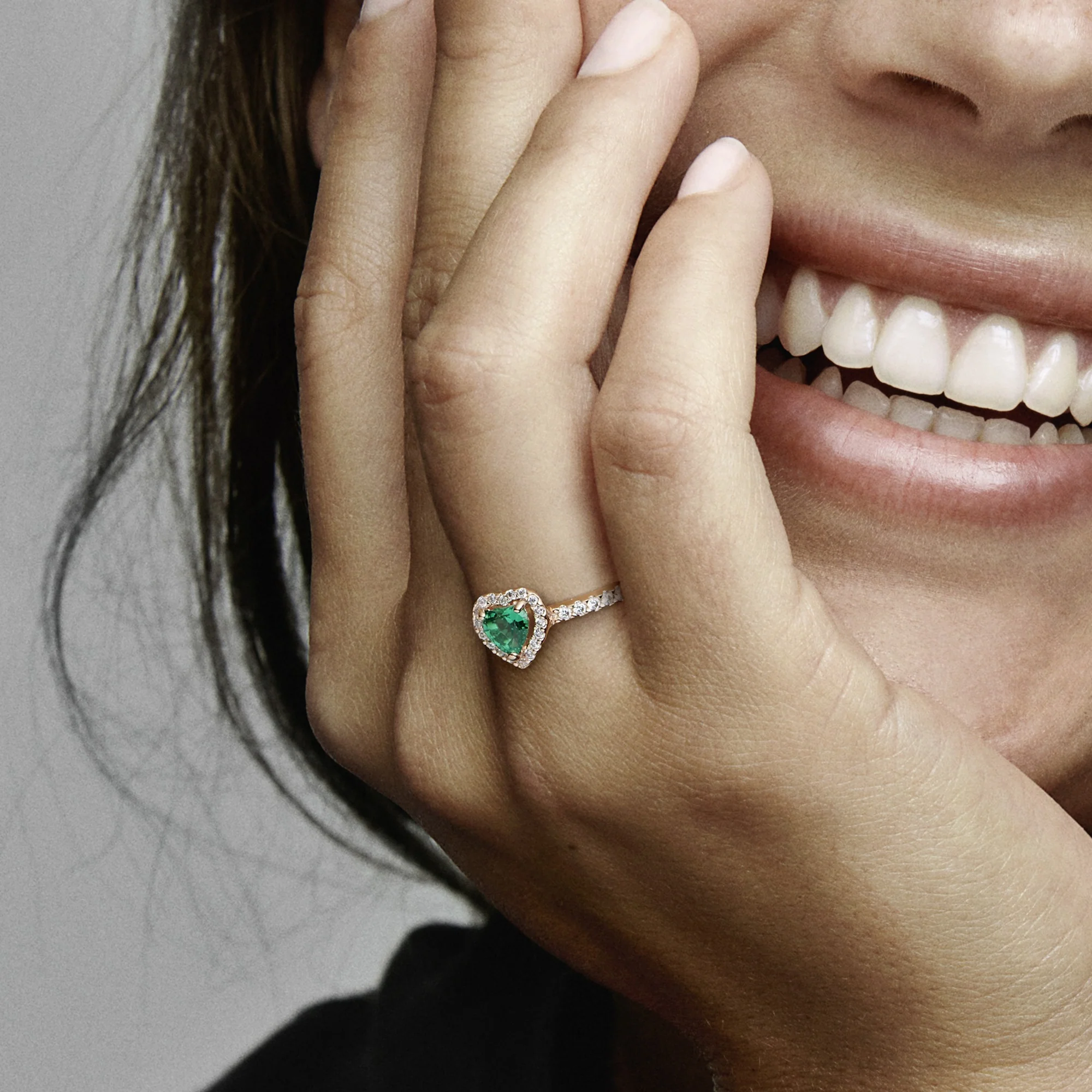 Heart 14K Rose Gold-Plated Ring With Green Crystal And Clear Cubic Zirconia - Image 2