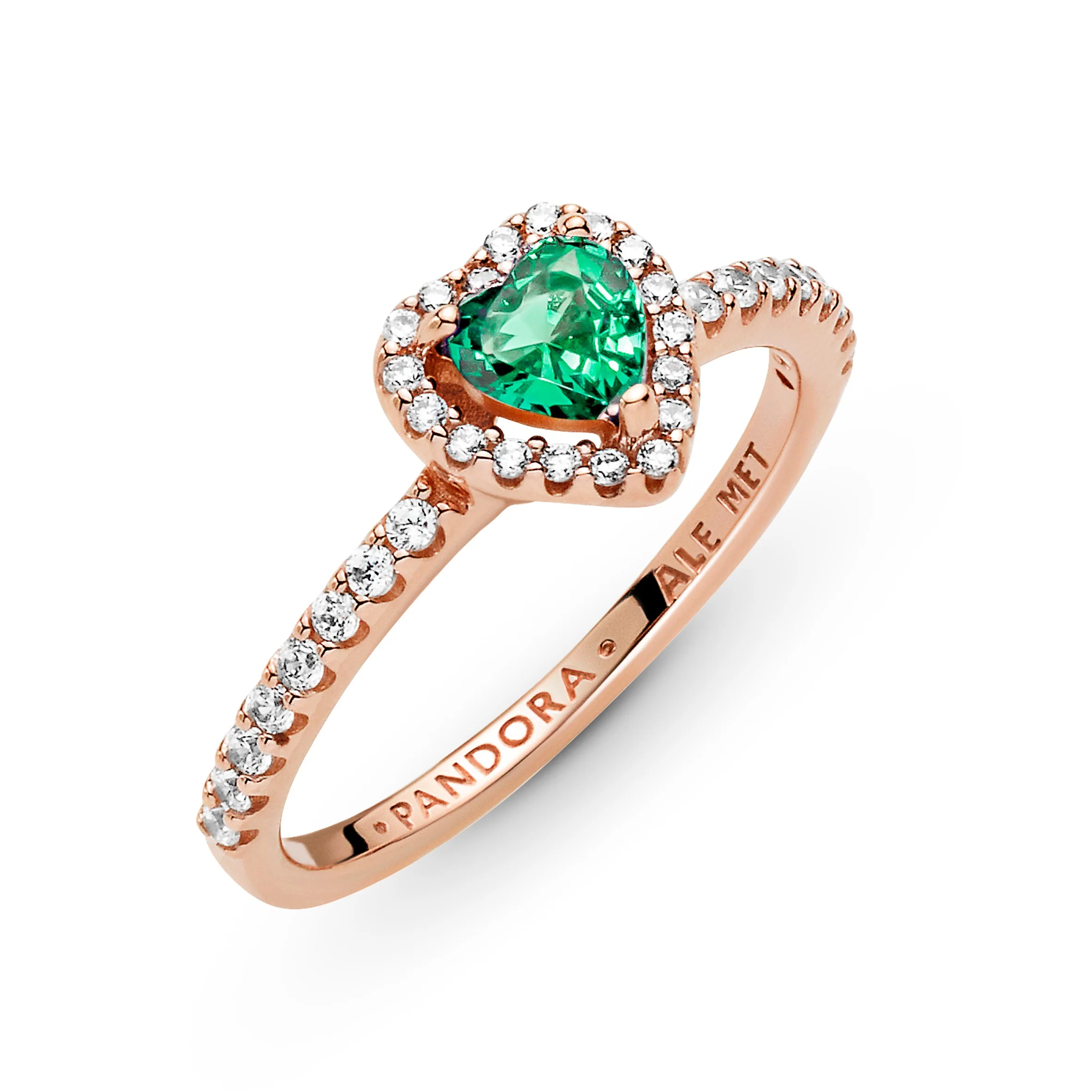 Heart 14K Rose Gold-Plated Ring With Green Crystal And Clear Cubic Zirconia - Image 3