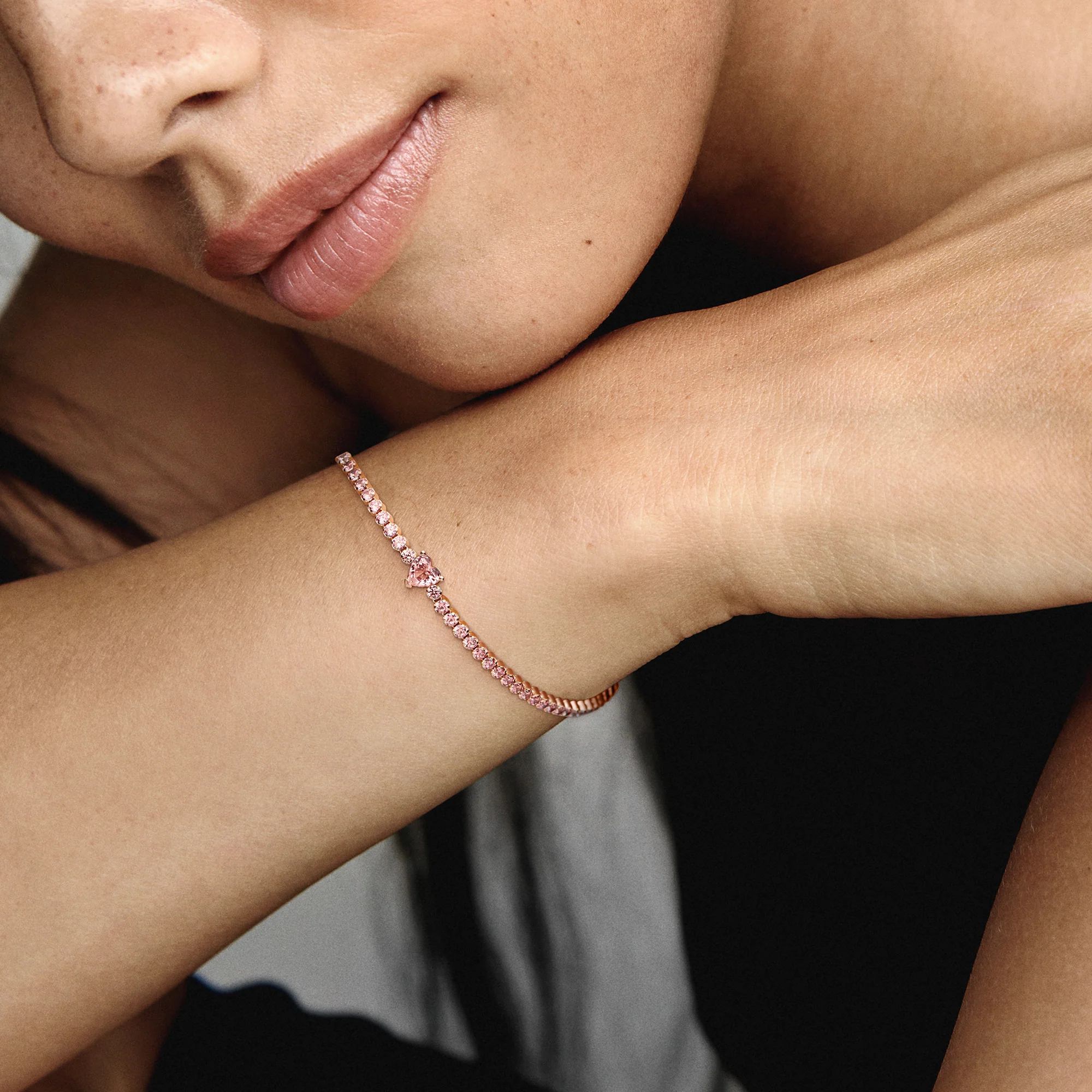 Heart 14K Rose Gold-Plated Tennis Bracelet With Orchid Pink Crystal - Image 2