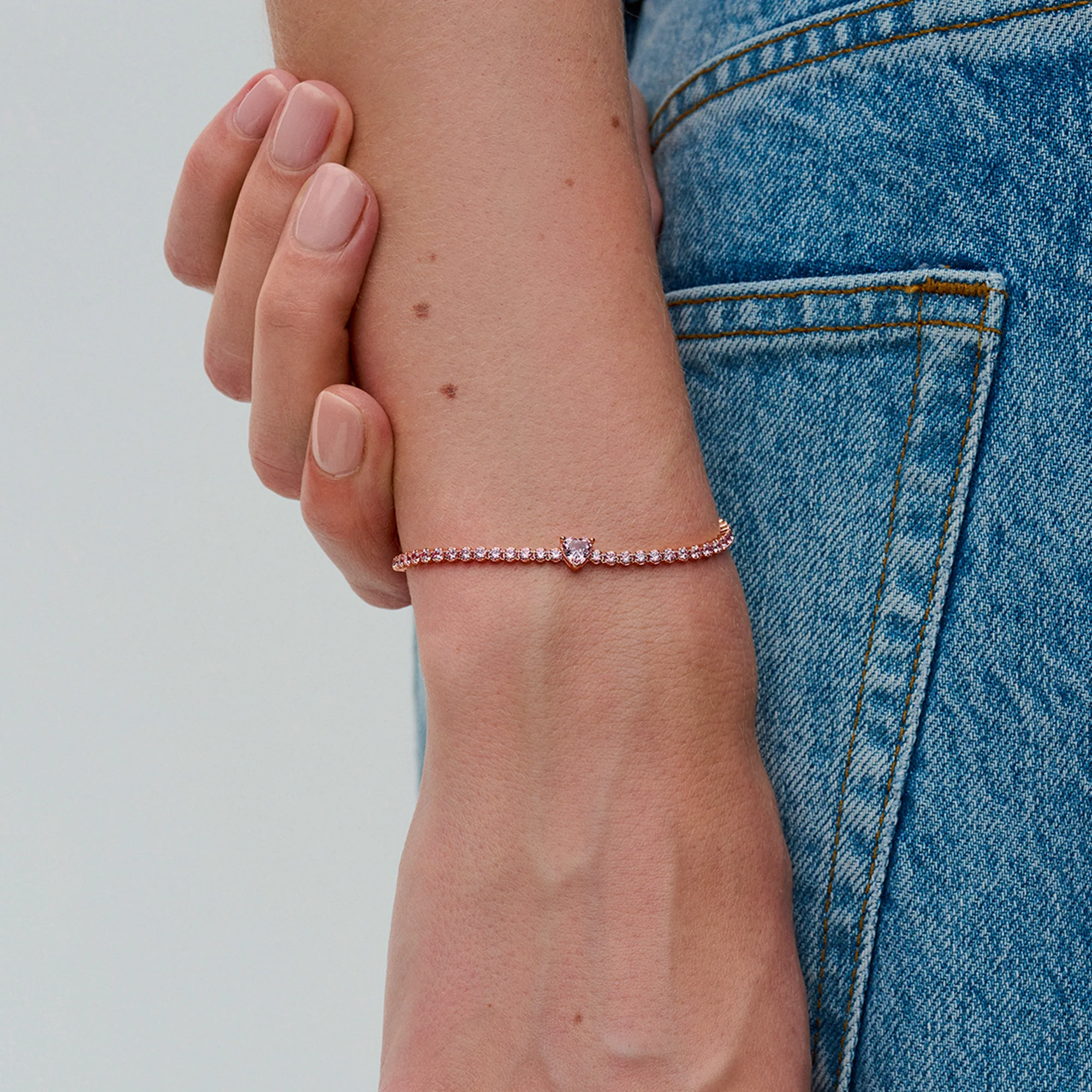 Heart 14K Rose Gold-Plated Tennis Bracelet With Orchid Pink Crystal - Image 3