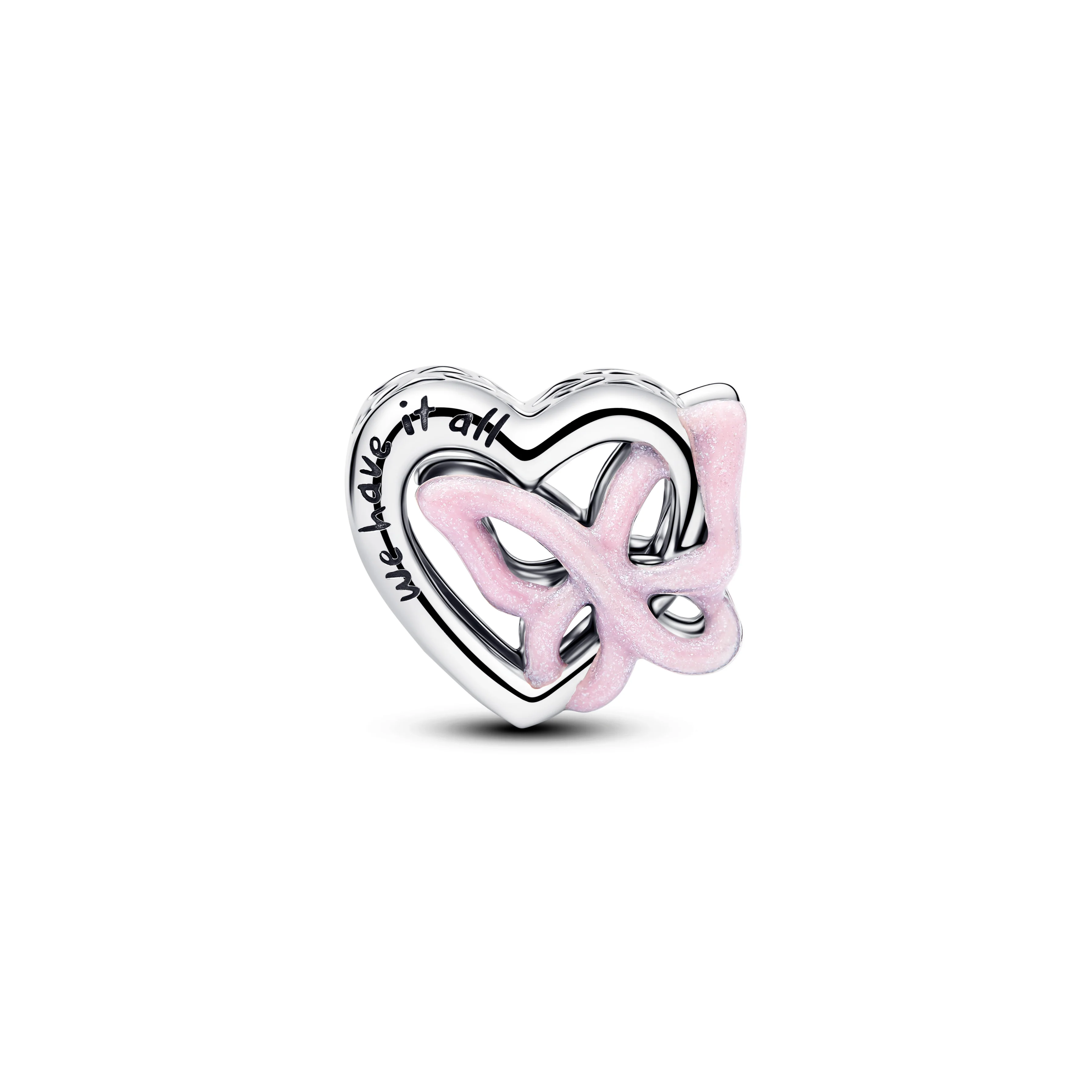 Heart And Butterfly Sterling Silver Charm With Glittery Pink Enamel - Image 2