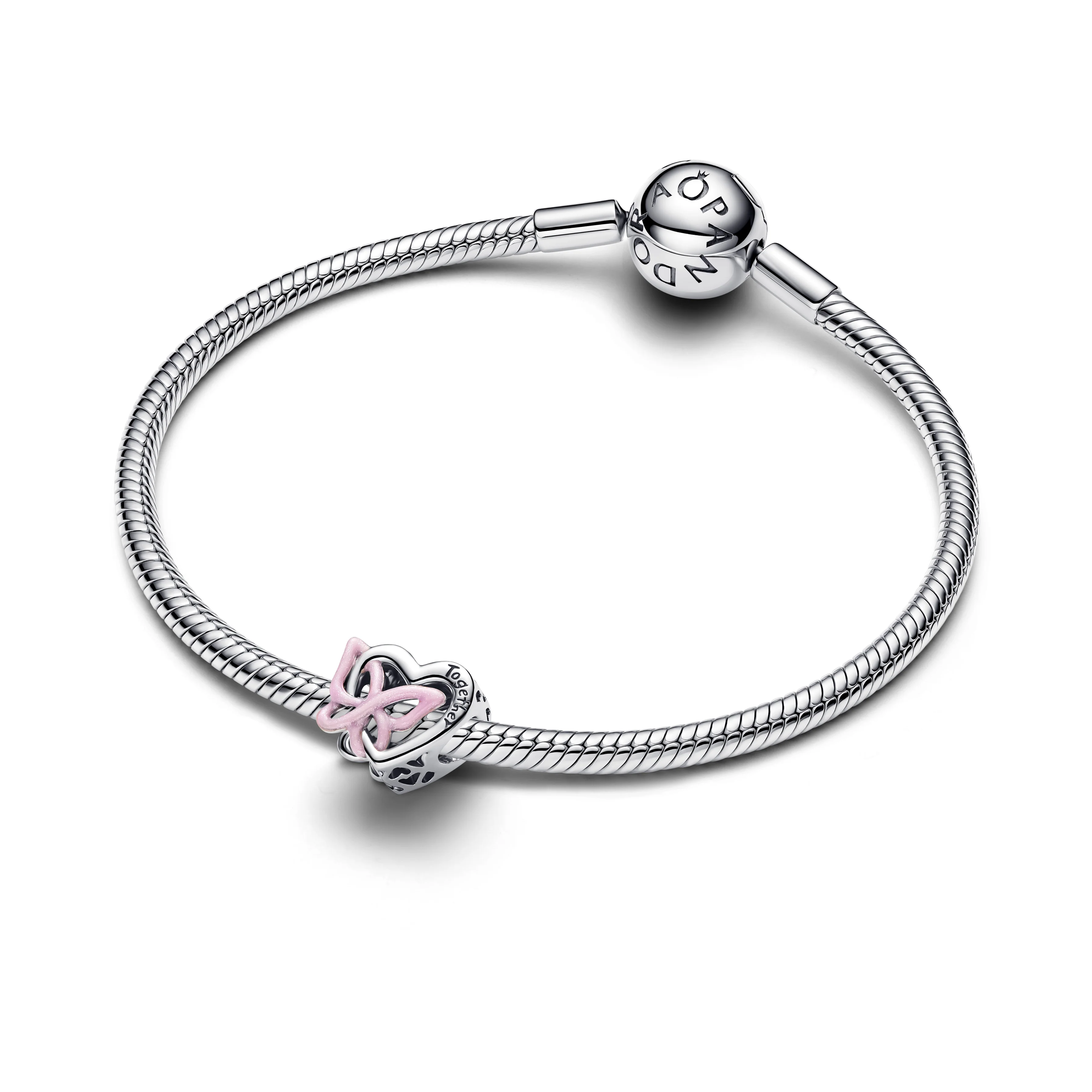 Heart And Butterfly Sterling Silver Charm With Glittery Pink Enamel - Image 3