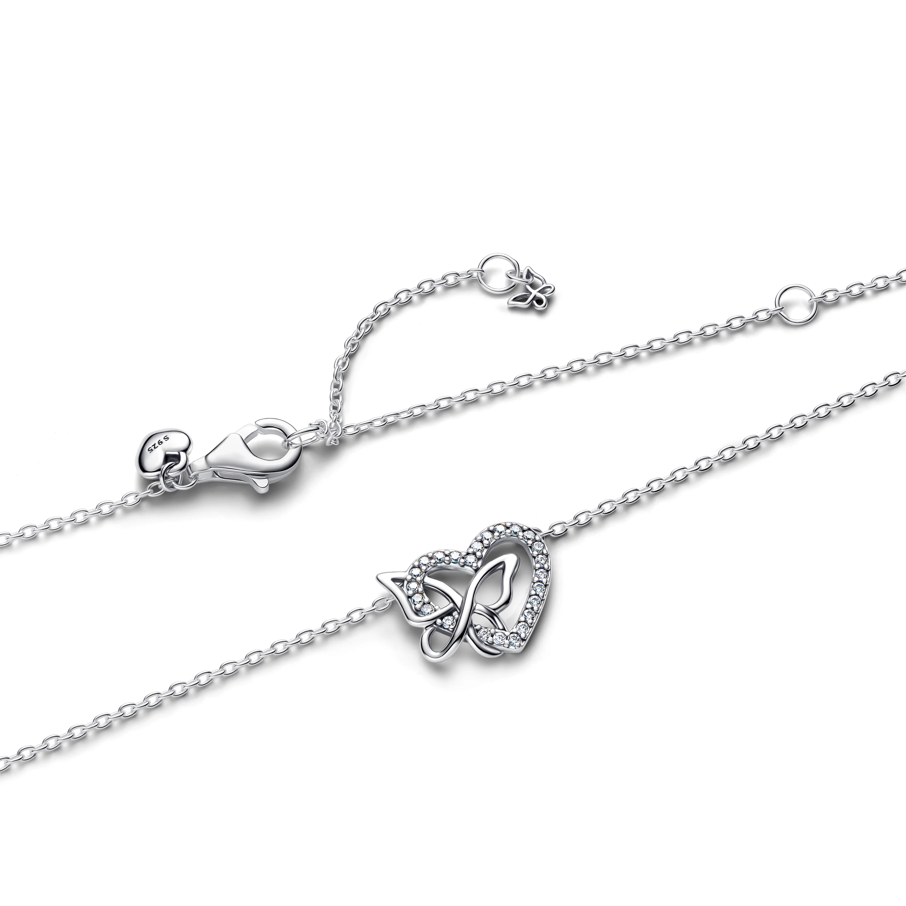Heart And Butterfly Sterling Silver Collier With Clear Cubic Zirconia - Image 5