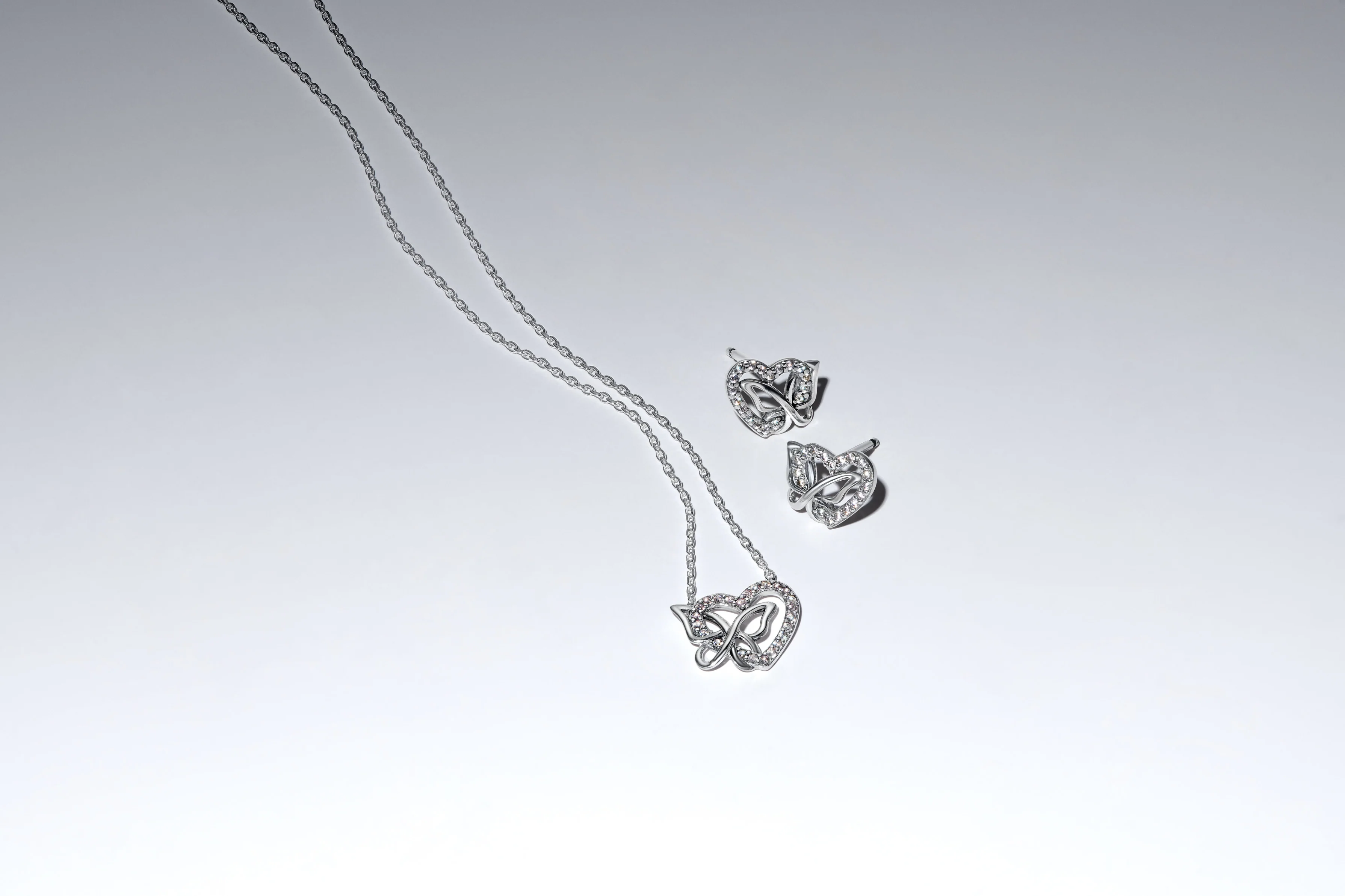 Heart And Butterfly Sterling Silver Stud Earrings With Clear Cubic Zirconia - Image 4