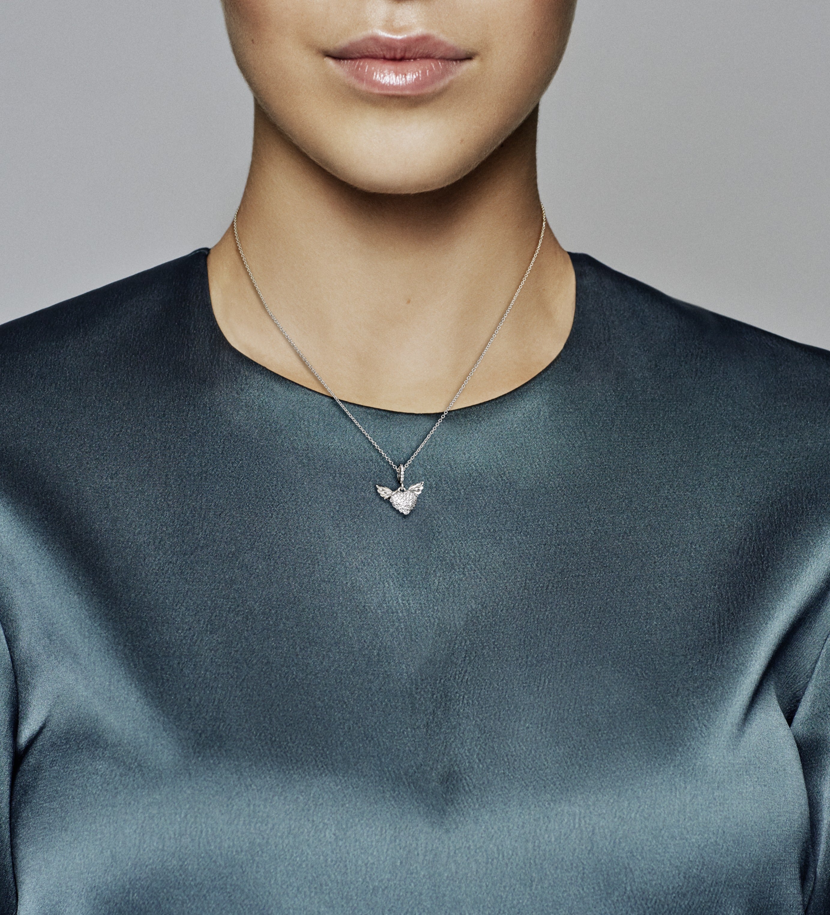 Heart And Wings Sterling Silver Pendant With Clear Cubic Zirconia And Necklace - Image 2