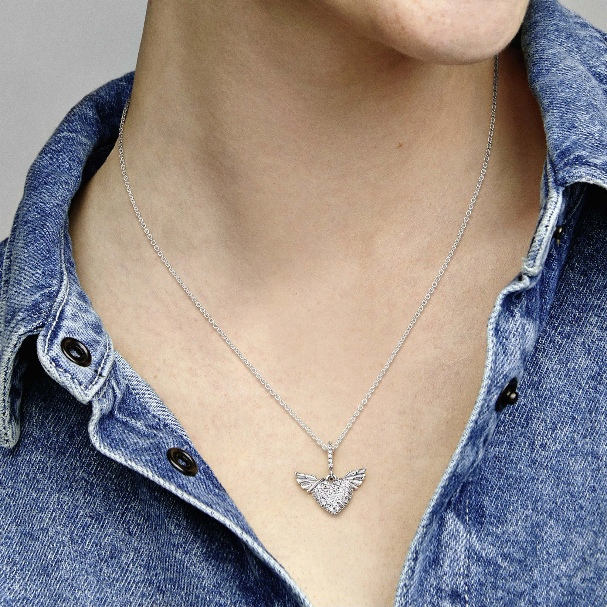 Heart And Wings Sterling Silver Pendant With Clear Cubic Zirconia And Necklace - Image 4