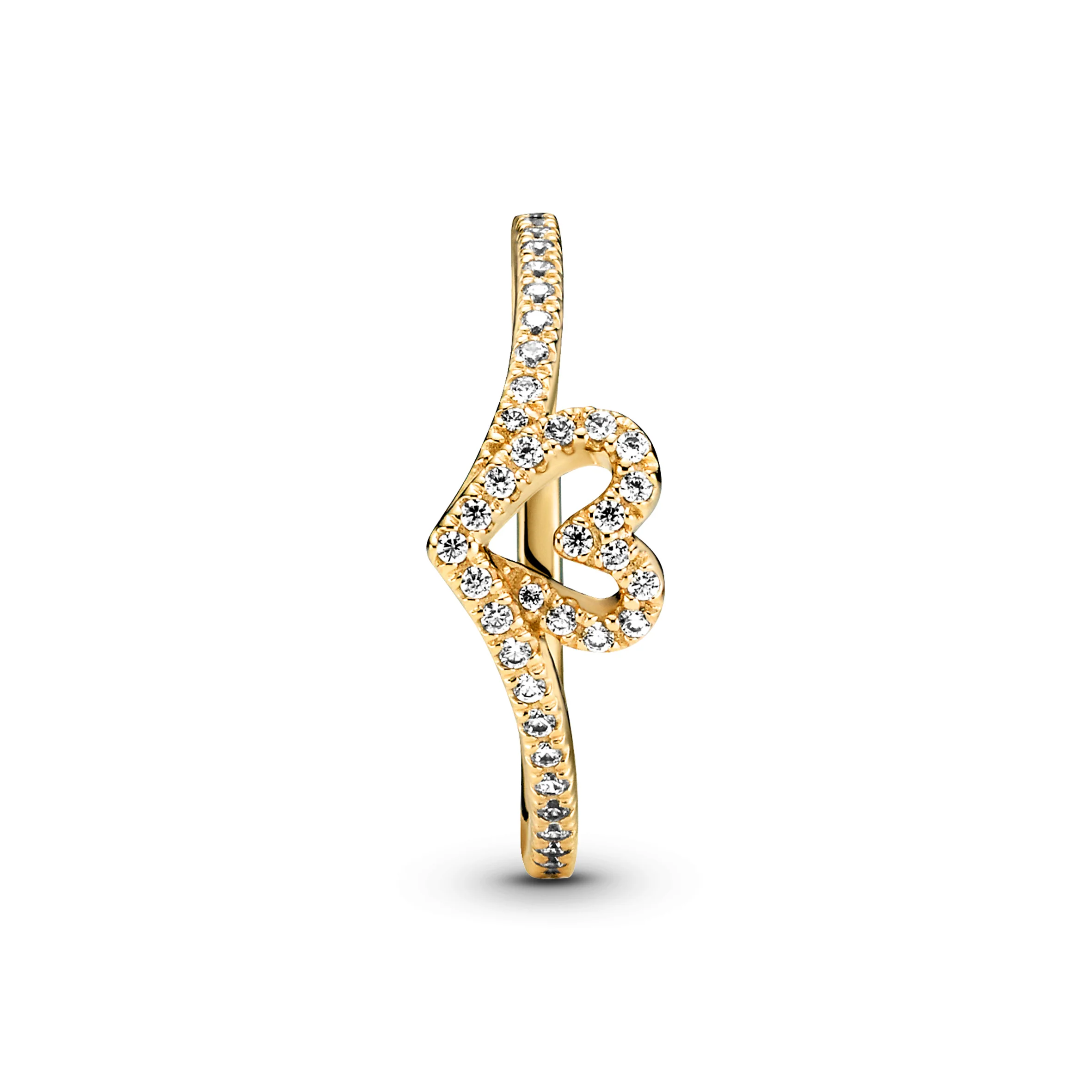 Heart And Wishbone 14K Gold-Plated Ring With Clear Cubic Zirconia - Image 3