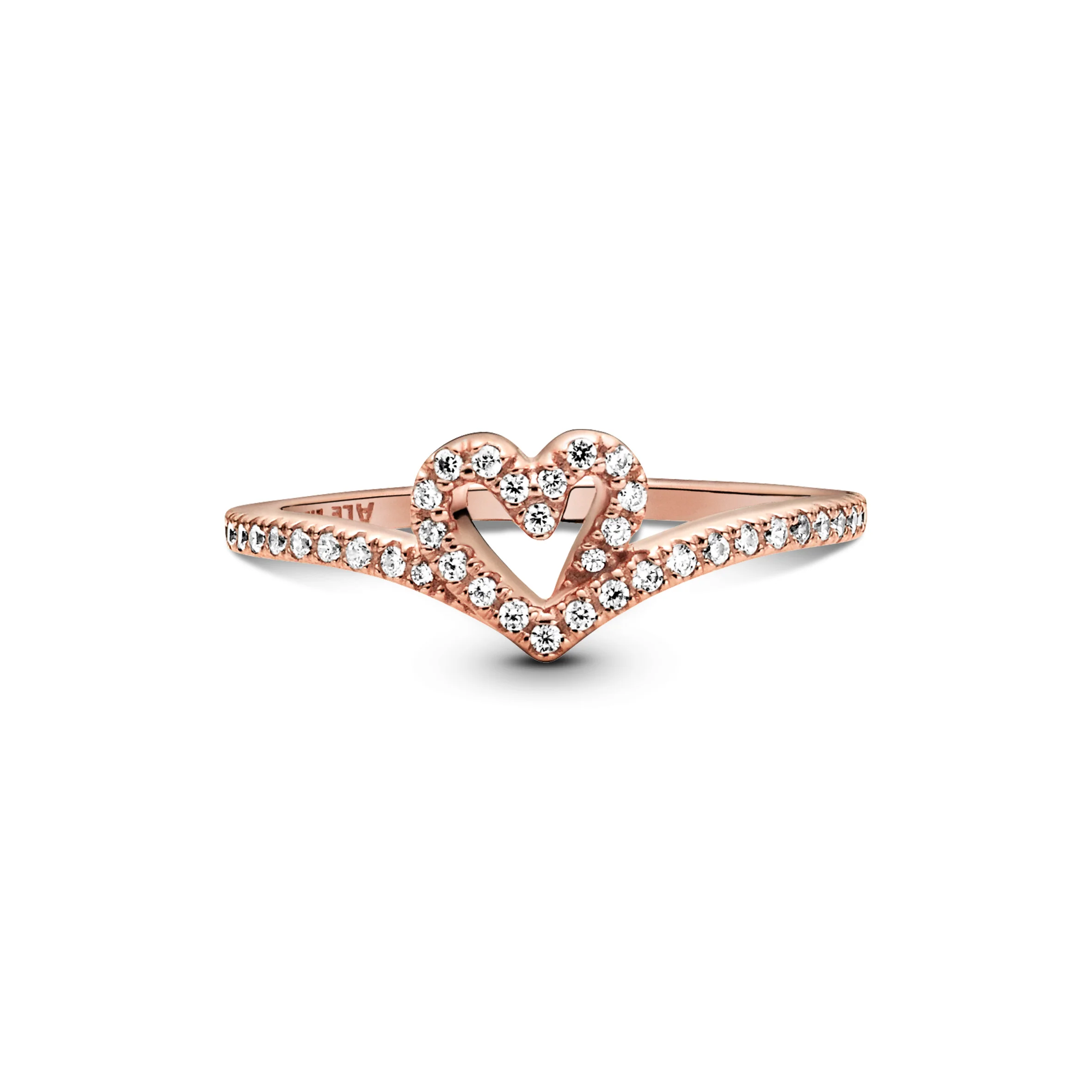 Heart And Wishbone 14K Rose Gold-Plated Ring With Clear Cubic Zirconia - Image 3