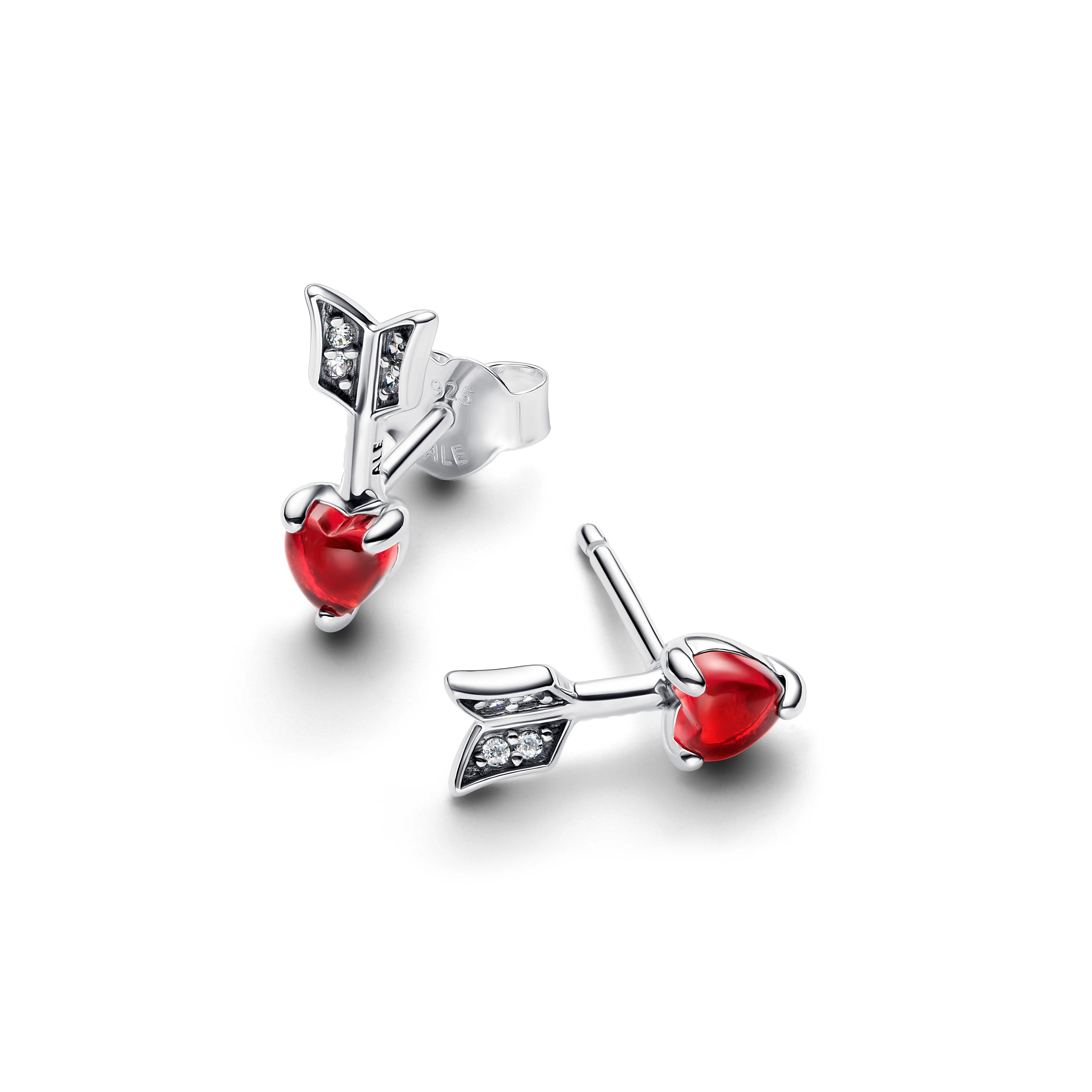 Heart Arrow Sterling Silver Stud Earrings With Red Murano Glass And Clear Cubic Zirconia - Image 3