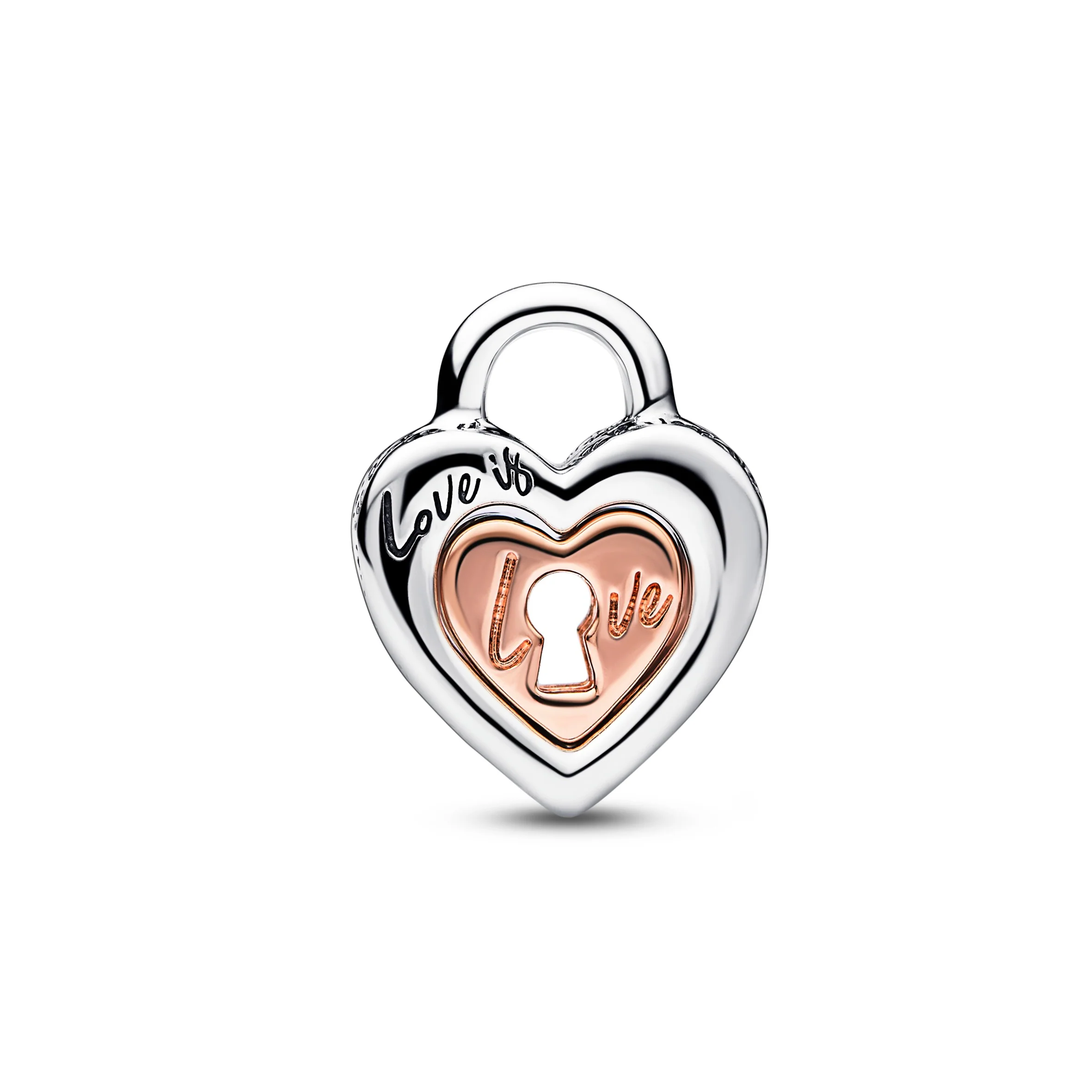 Heart Padlock Sterling Silver And 14K Rose Gold-Plated Splitable Charm - Image 4