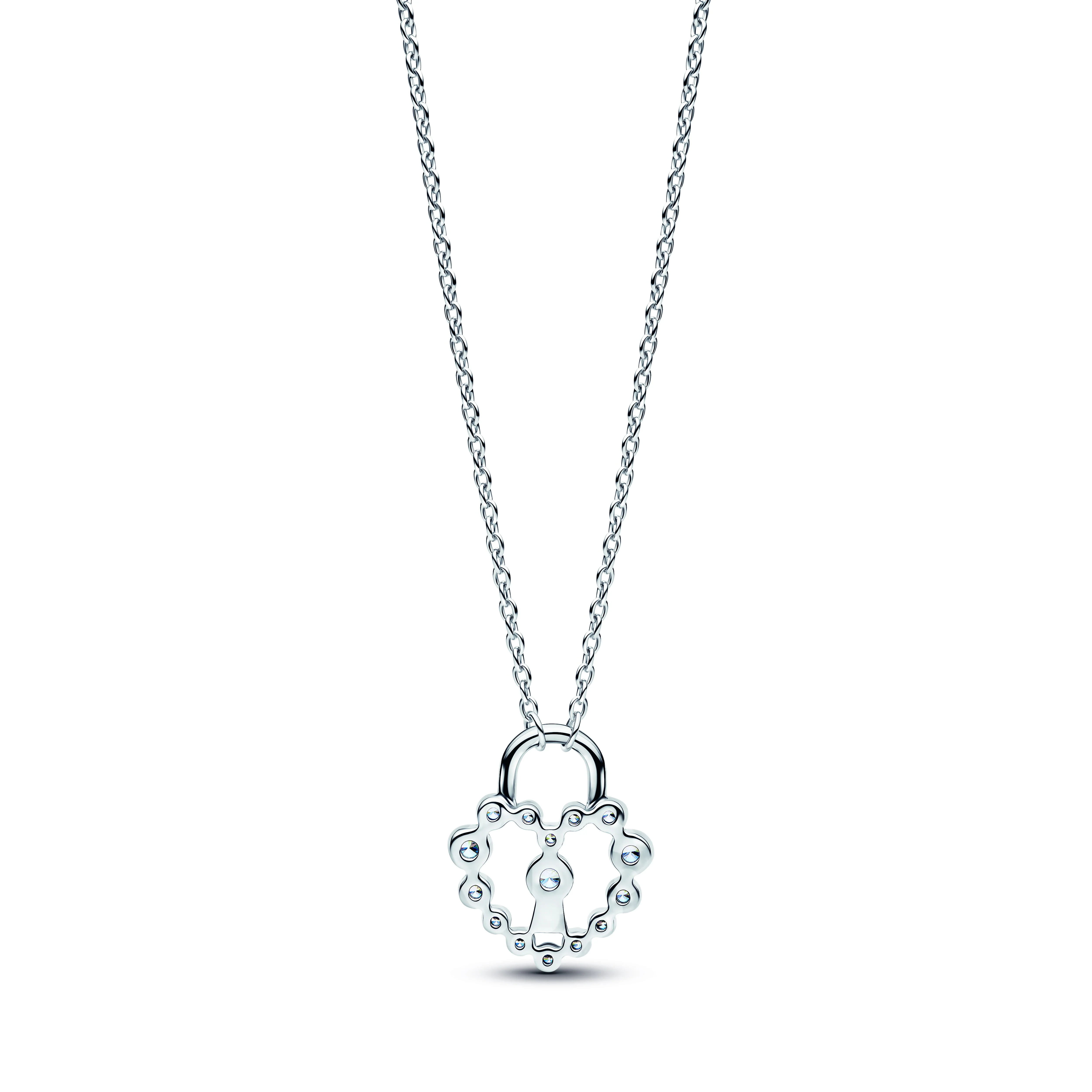 Heart Padlock Sterling Silver Pendant Necklace With Clear Cubic Zirconia - Image 3