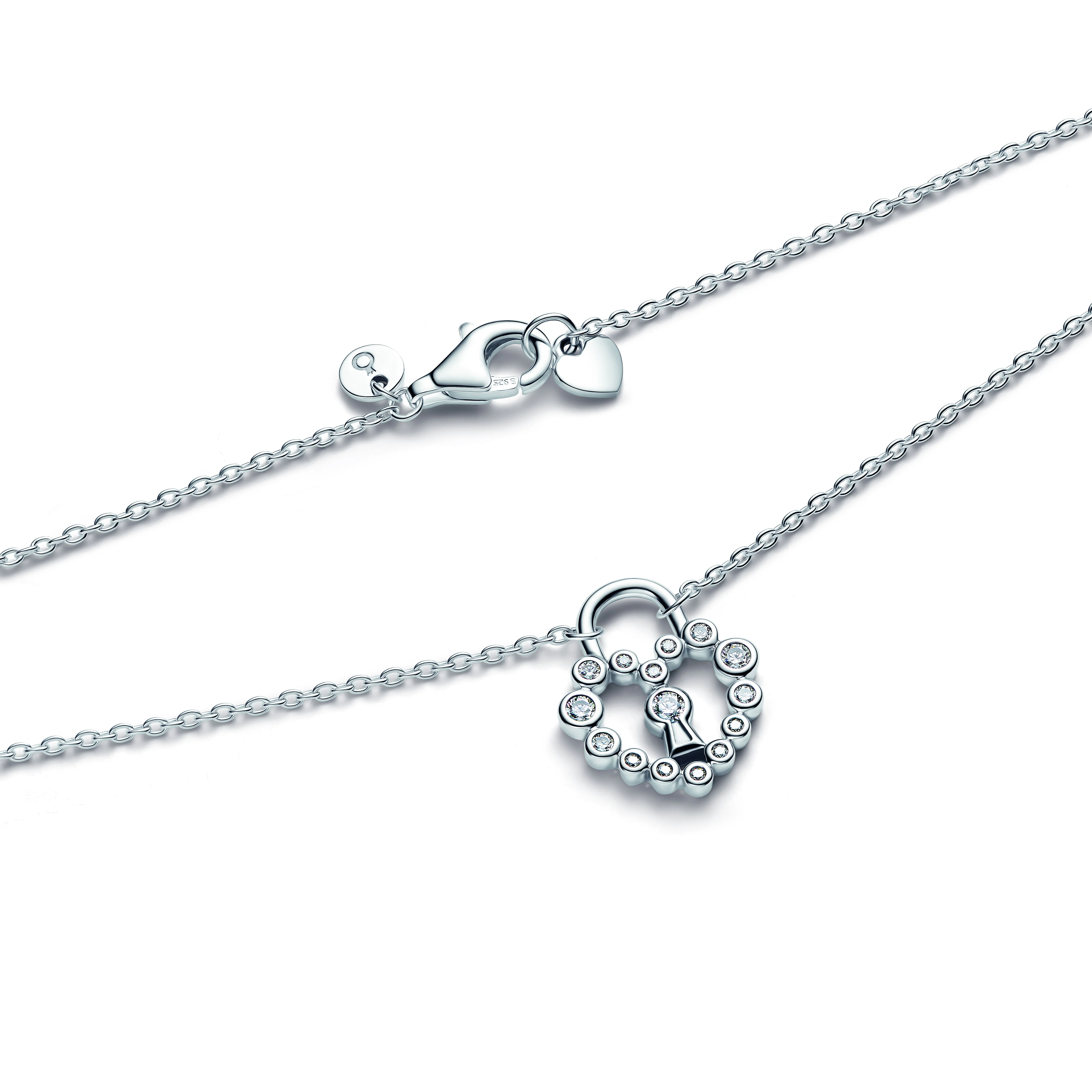 Heart Padlock Sterling Silver Pendant Necklace With Clear Cubic Zirconia - Image 4
