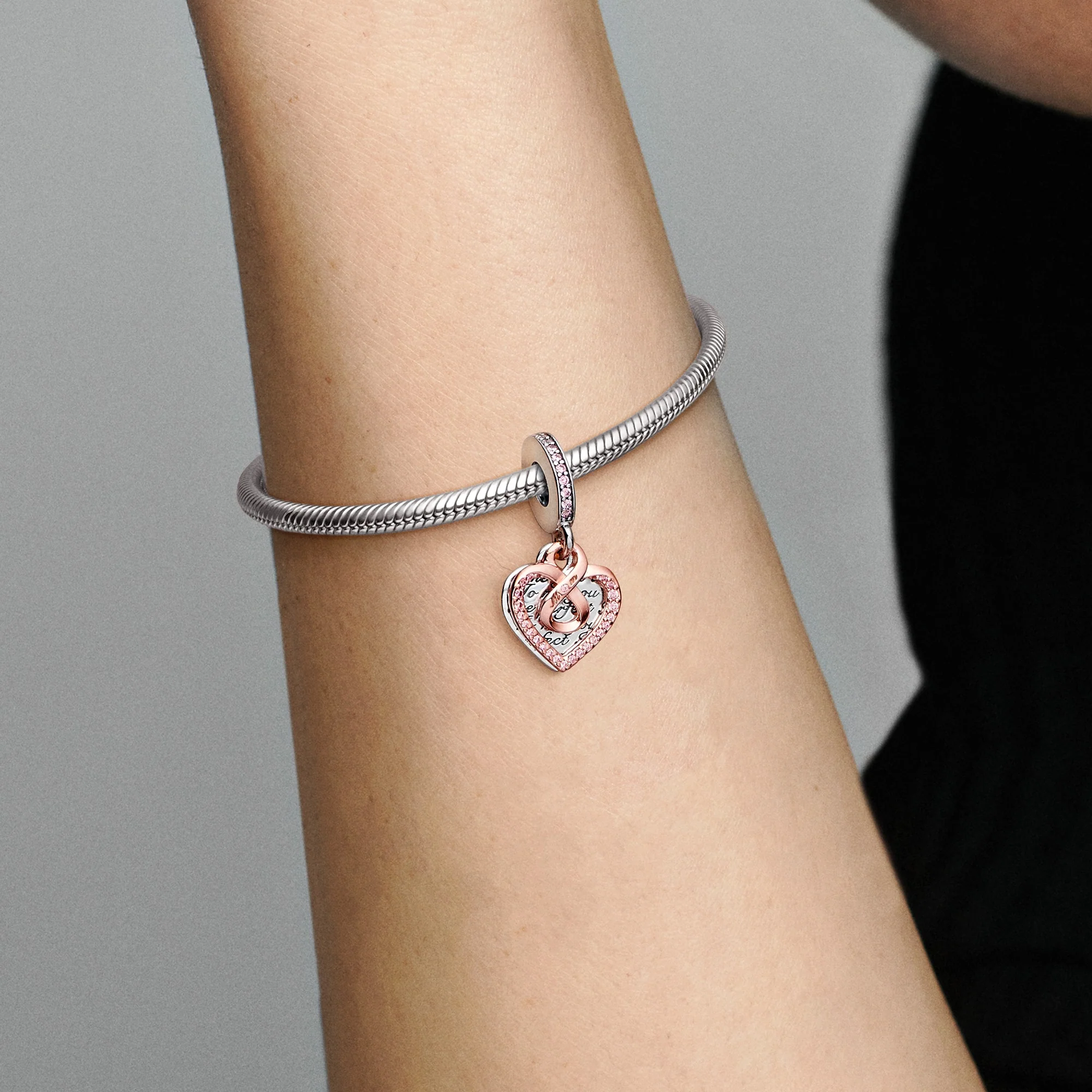 Heart Sterling Silver And 14K Rose Gold-Plated Double Dangle With Fancy Fairy Tale Pink Cubic Zirconia - Image 2