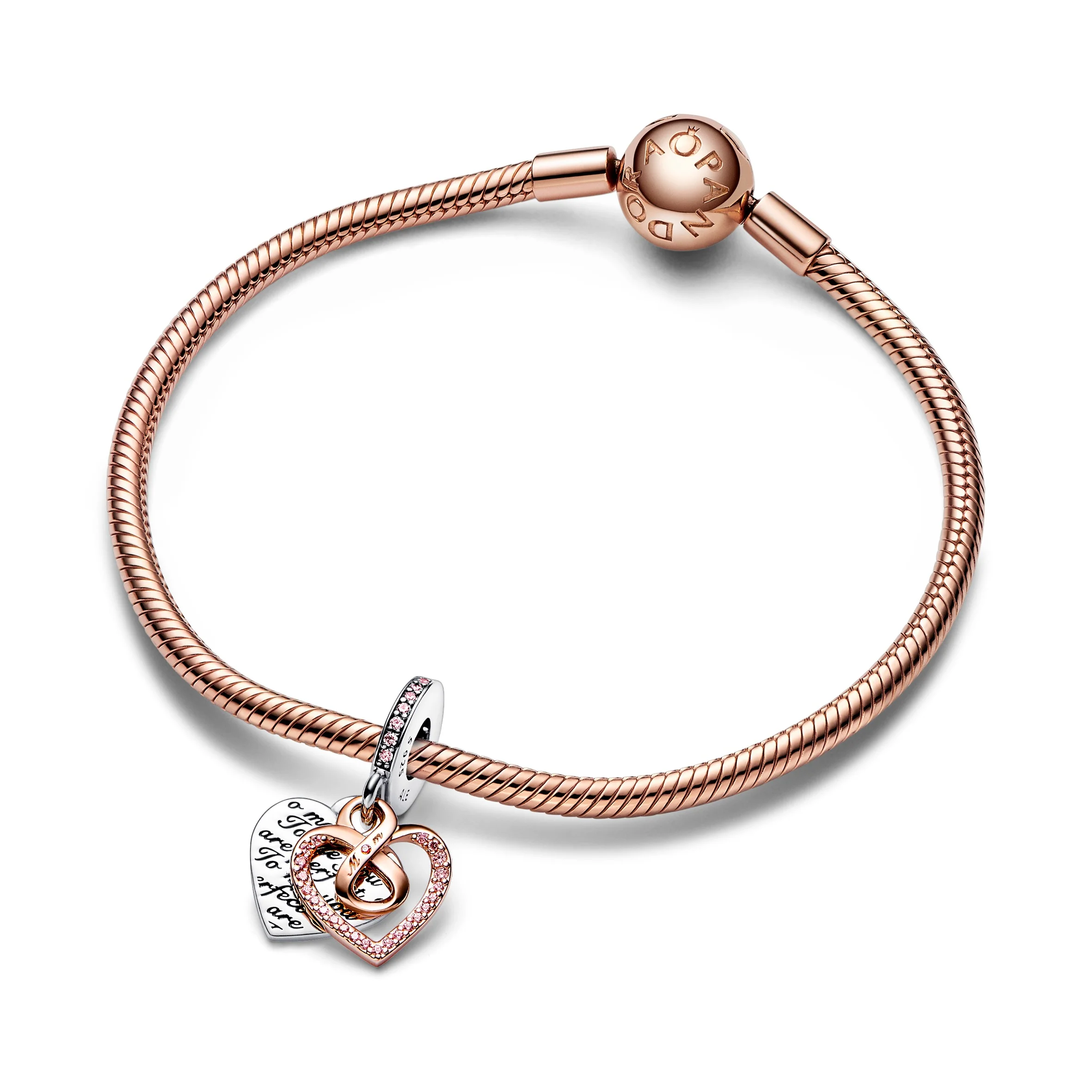 Heart Sterling Silver And 14K Rose Gold-Plated Double Dangle With Fancy Fairy Tale Pink Cubic Zirconia - Image 3