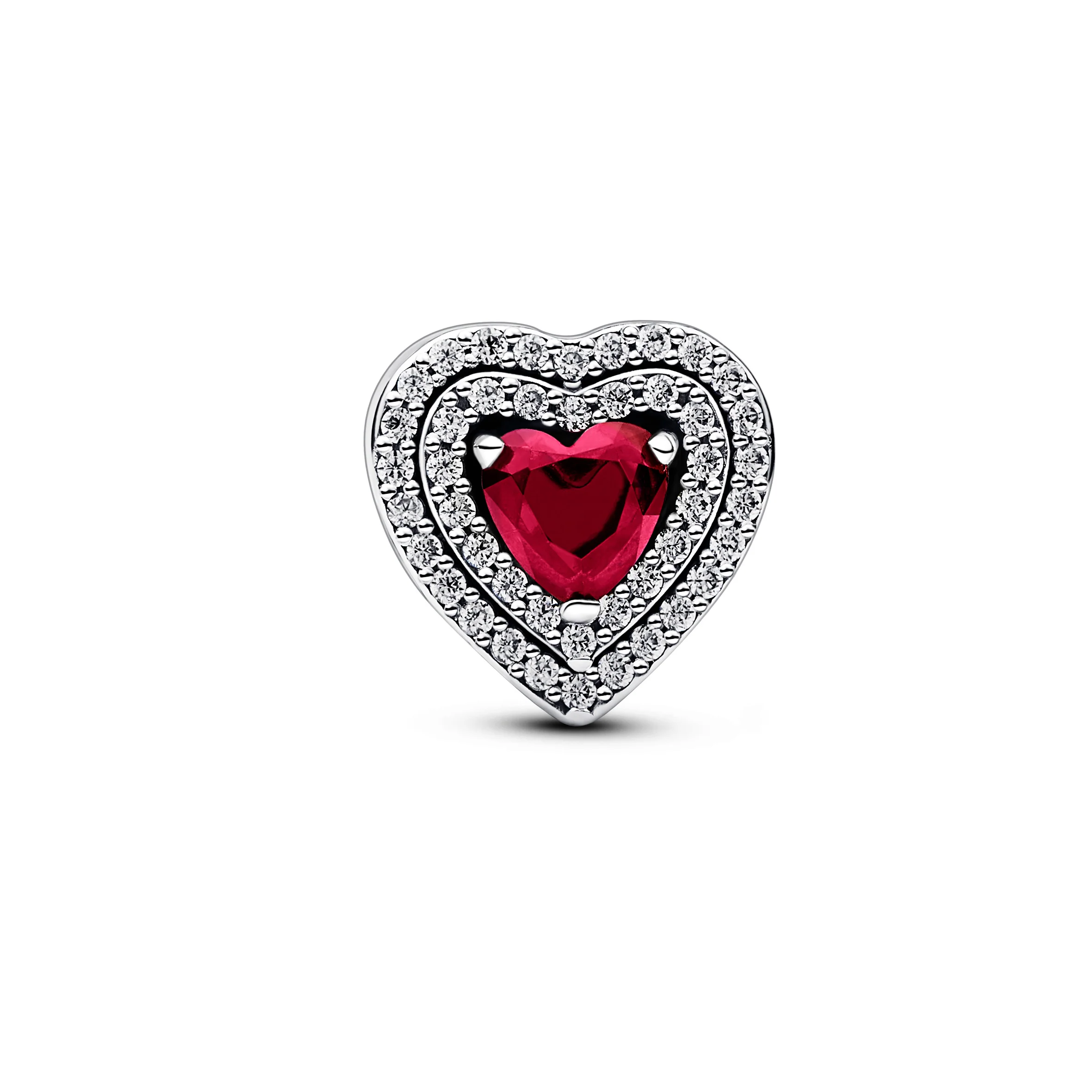 Heart Sterling Silver Charm With Cherries Jubilee Red Crystal And Clear Cubic Zirconia