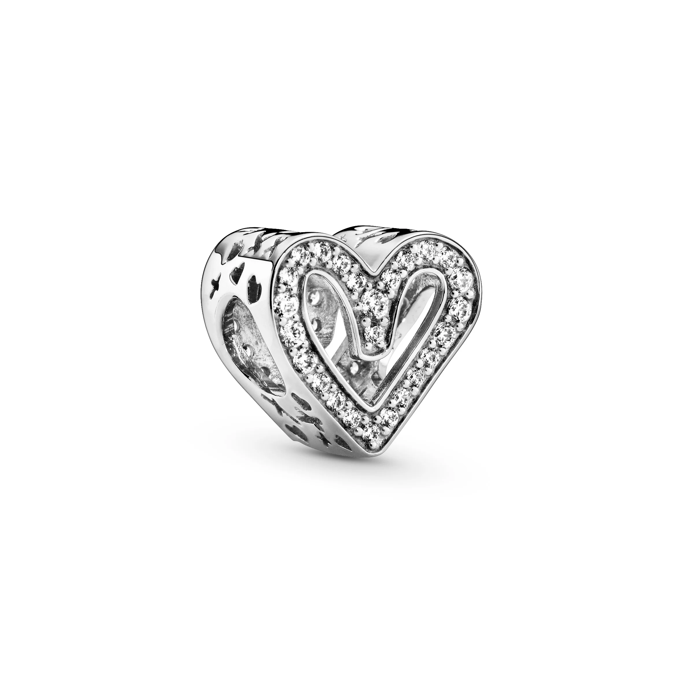 Heart Sterling Silver Charm With Clear Cubic Zirconia - Image 5