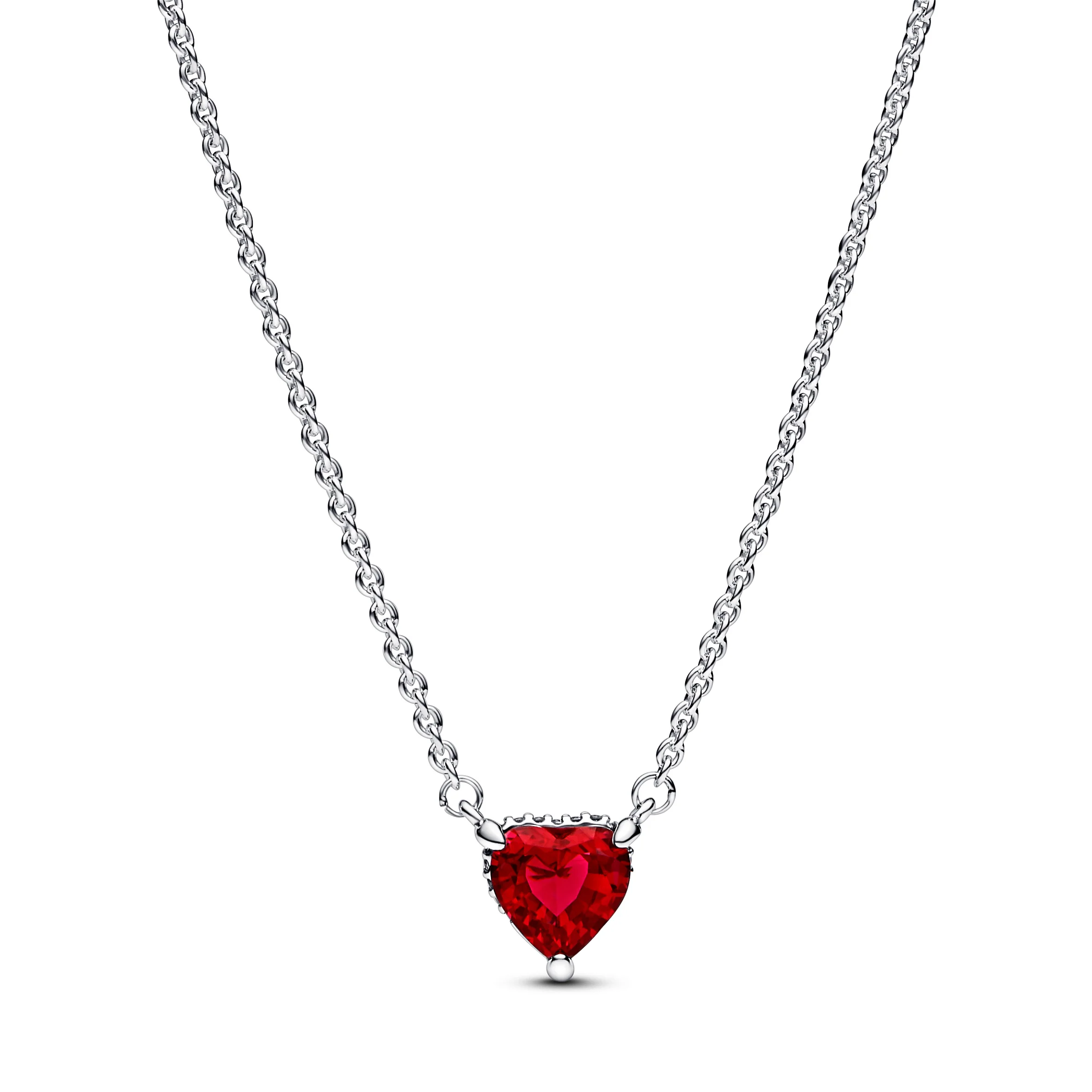 Heart Sterling Silver Collier With Cherries Jubilee Red Crystal And Clear Cubic Zirconia