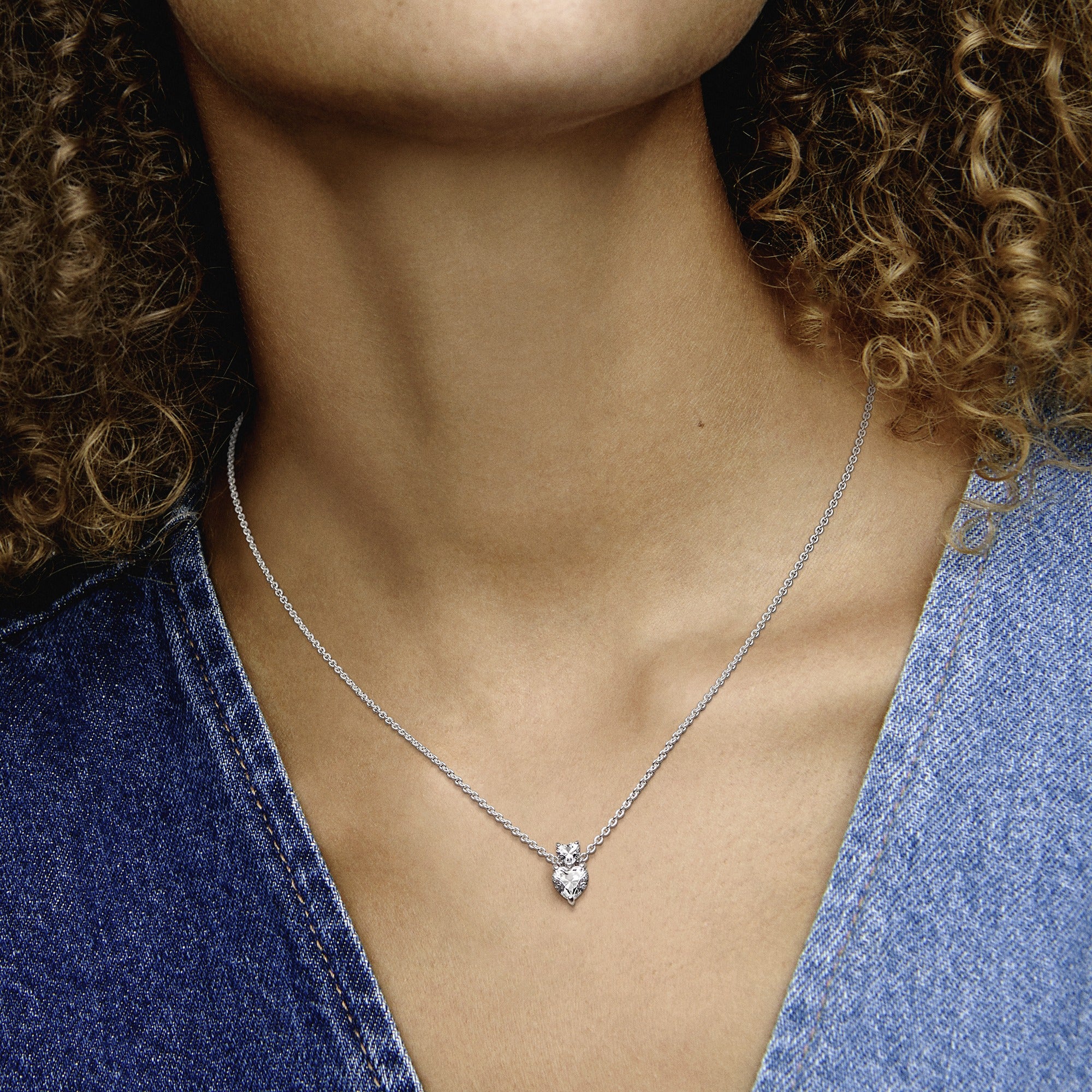 Heart Sterling Silver Collier With Clear Cubic Zirconia - Image 3