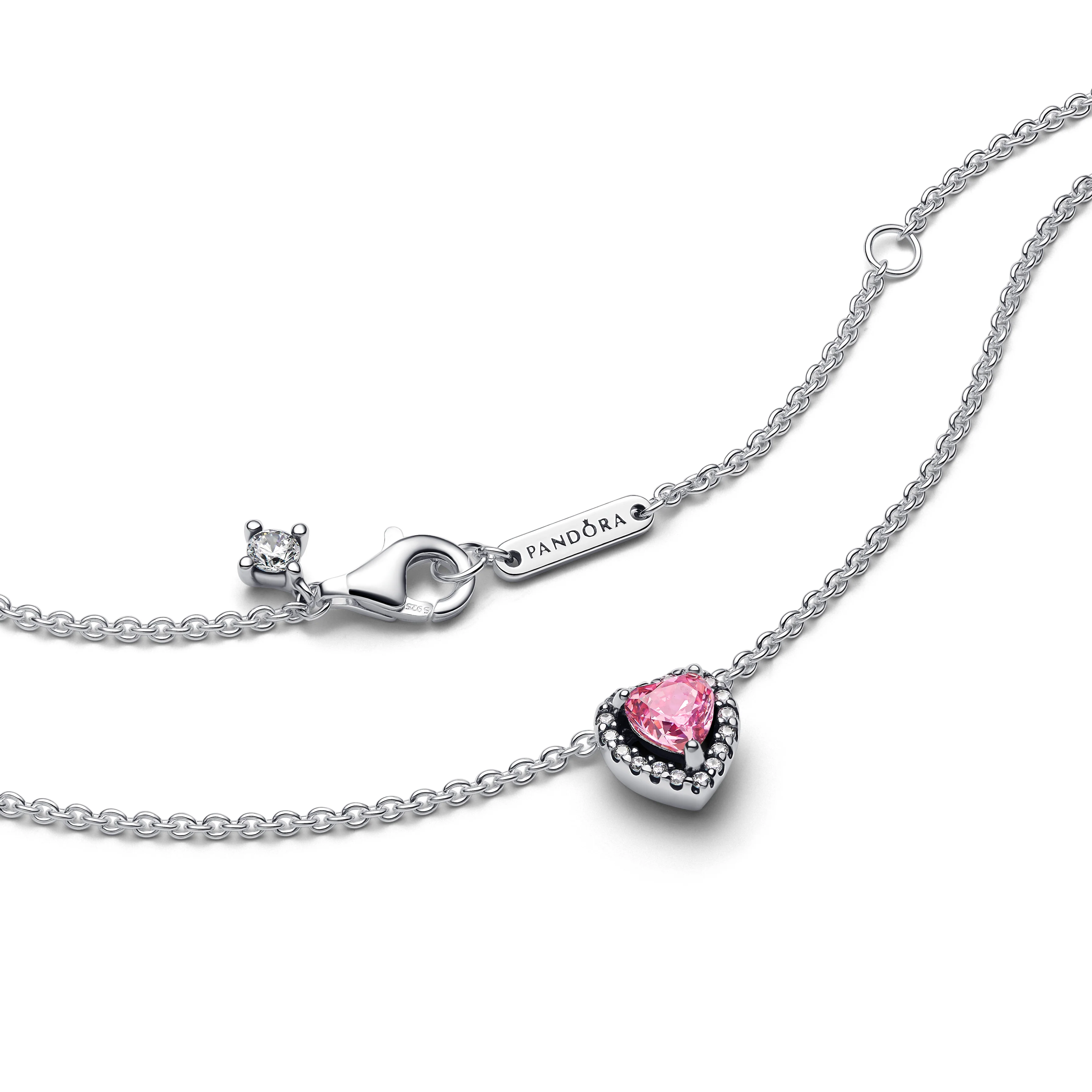 Heart Sterling Silver Collier With Fancy Pink And Clear Cubic Zirconia - Image 4