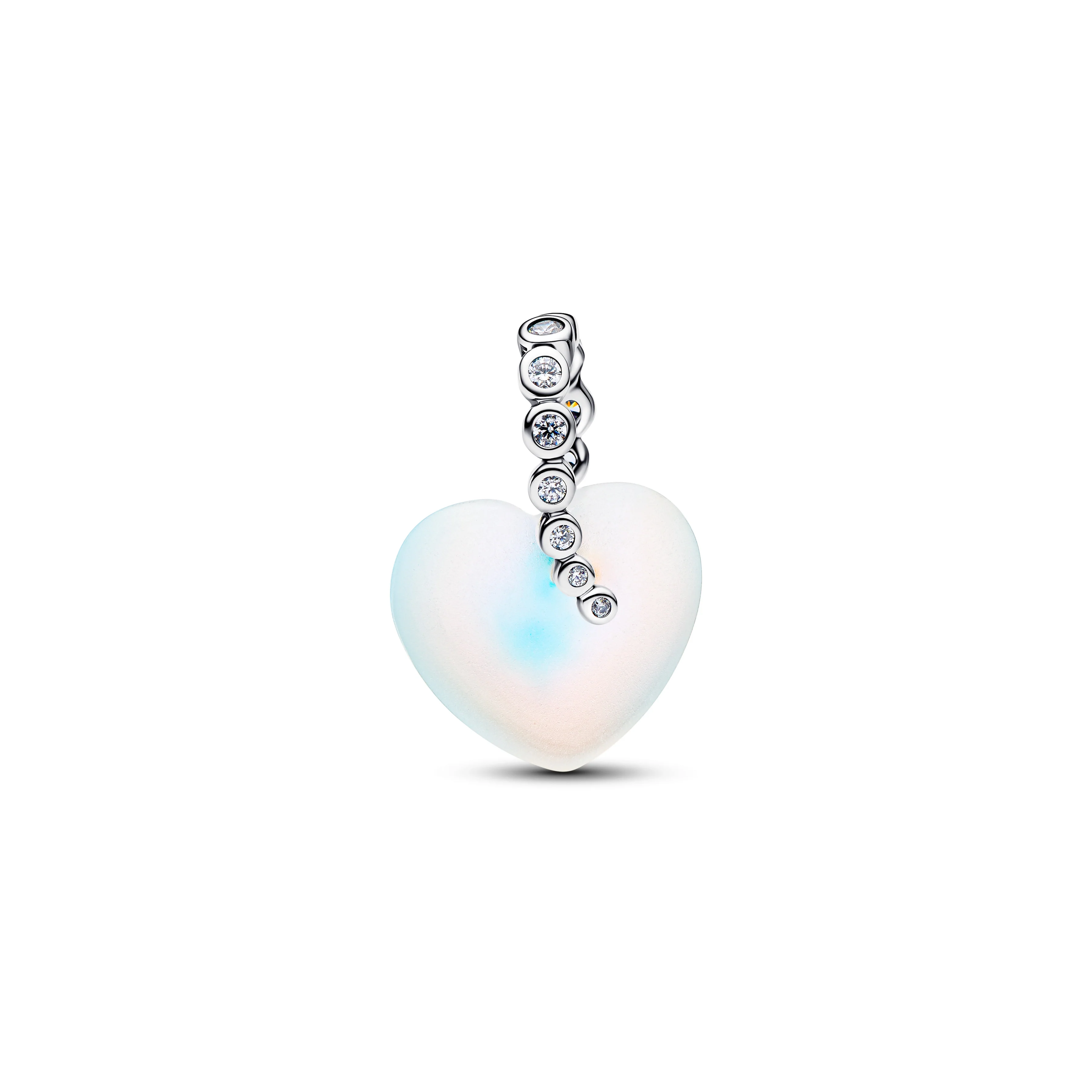 Heart Sterling Silver Dangle With Clear Cubic Zirconia And Frosted Glass - Image 3