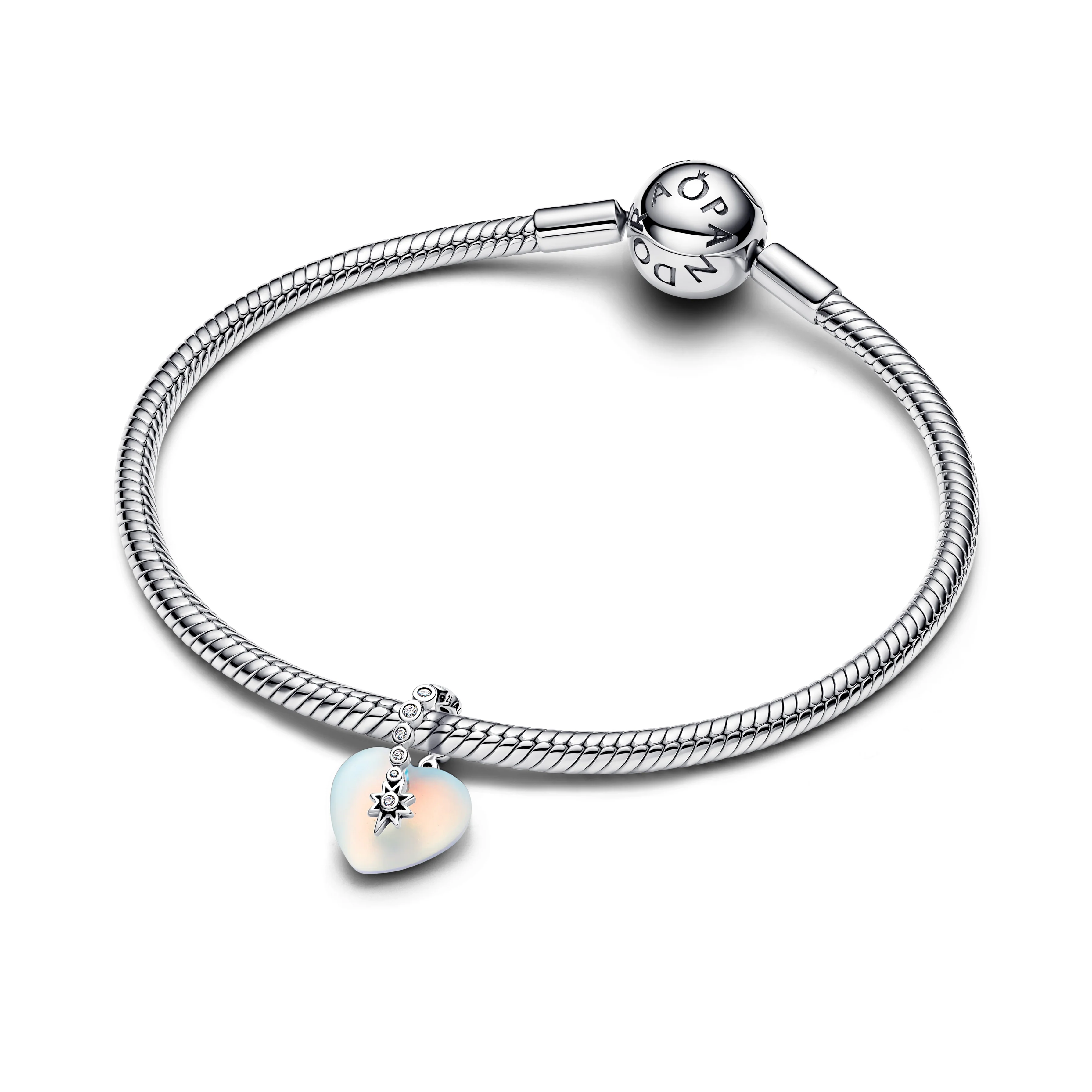 Heart Sterling Silver Dangle With Clear Cubic Zirconia And Frosted Glass - Image 5