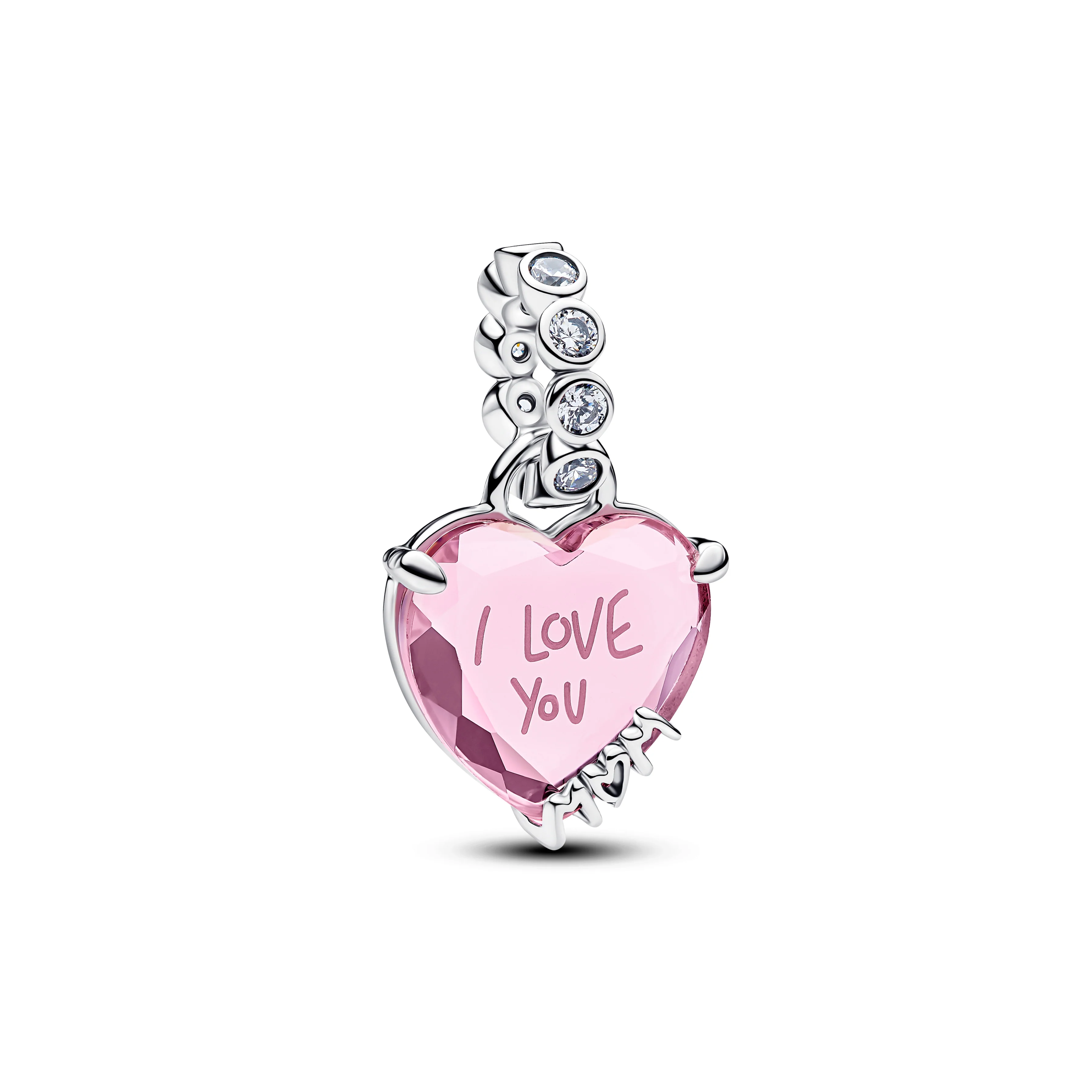 Heart Sterling Silver Dangle With Pink And Clear Cubic Zirconia