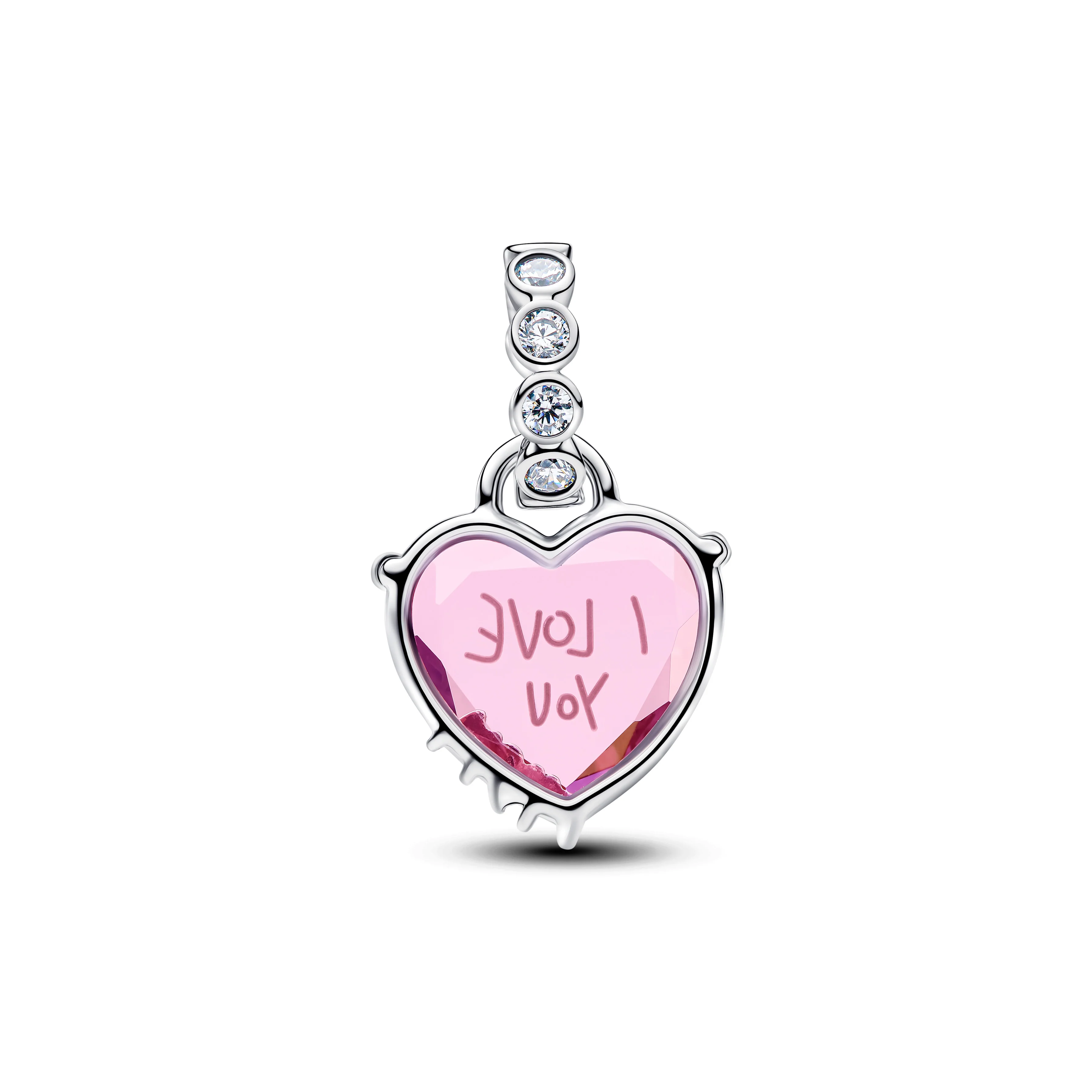 Heart Sterling Silver Dangle With Pink And Clear Cubic Zirconia - Image 2
