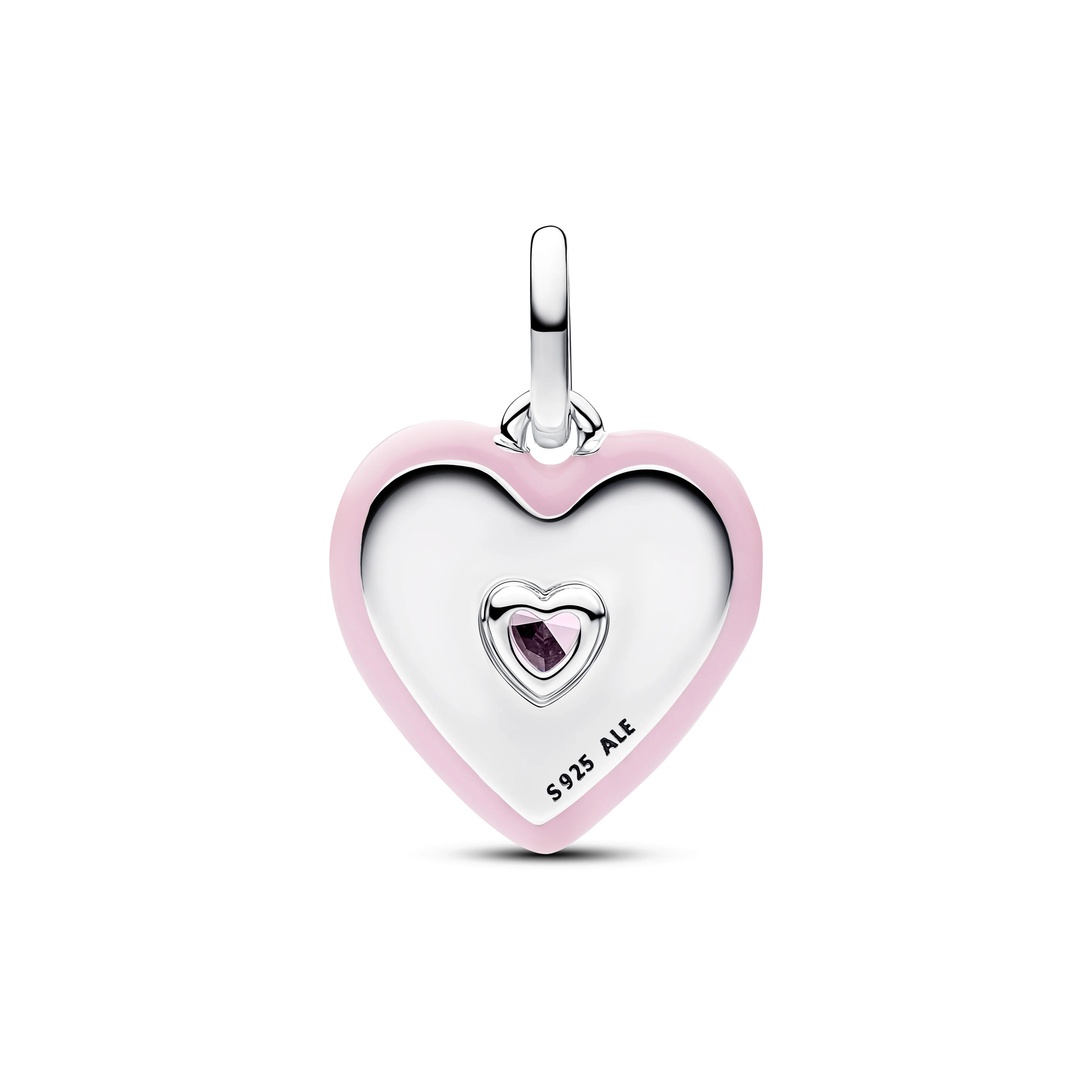 Heart Sterling Silver Medallion With Orchid Pink Crystal And Pink Enamel - Image 2