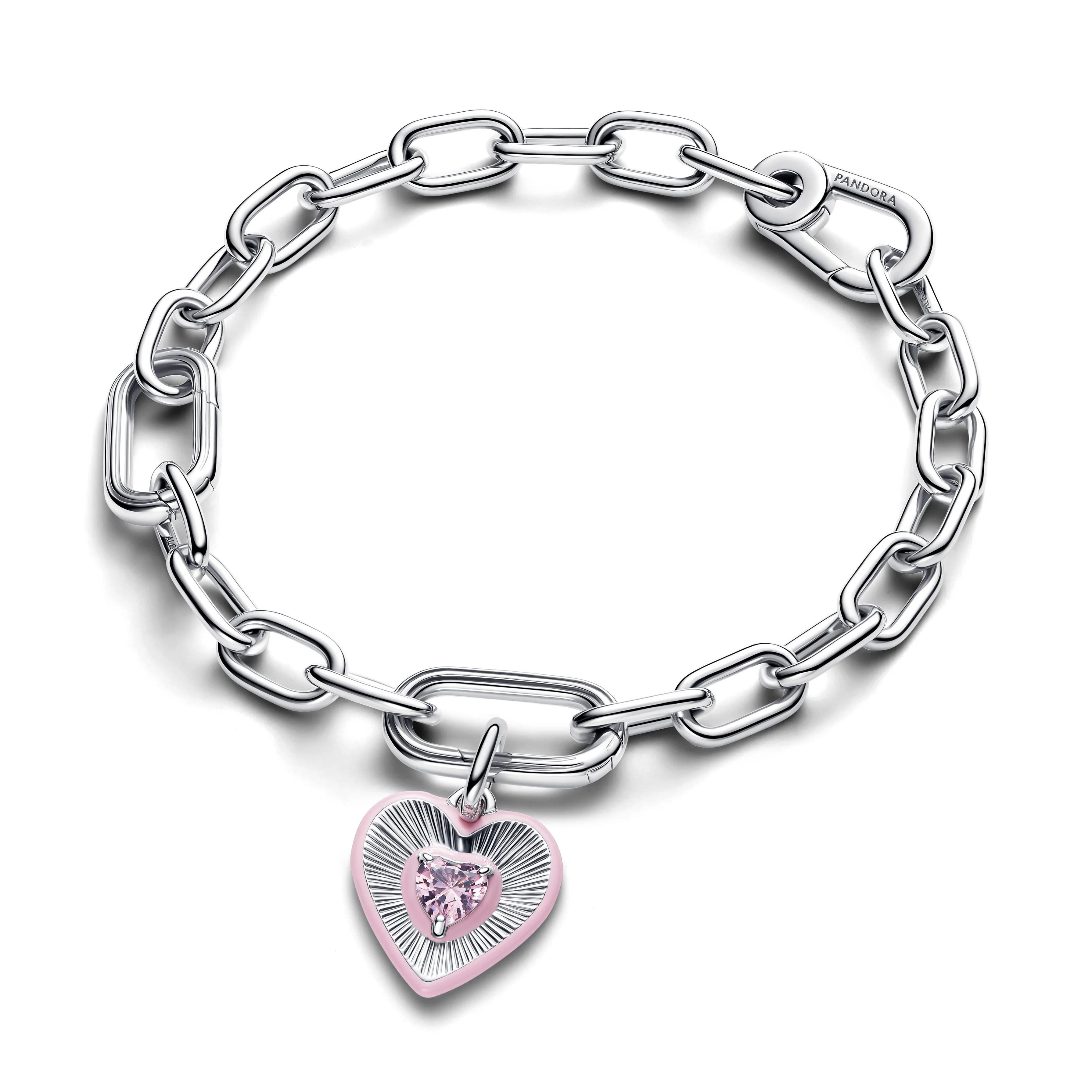 Heart Sterling Silver Medallion With Orchid Pink Crystal And Pink Enamel - Image 7