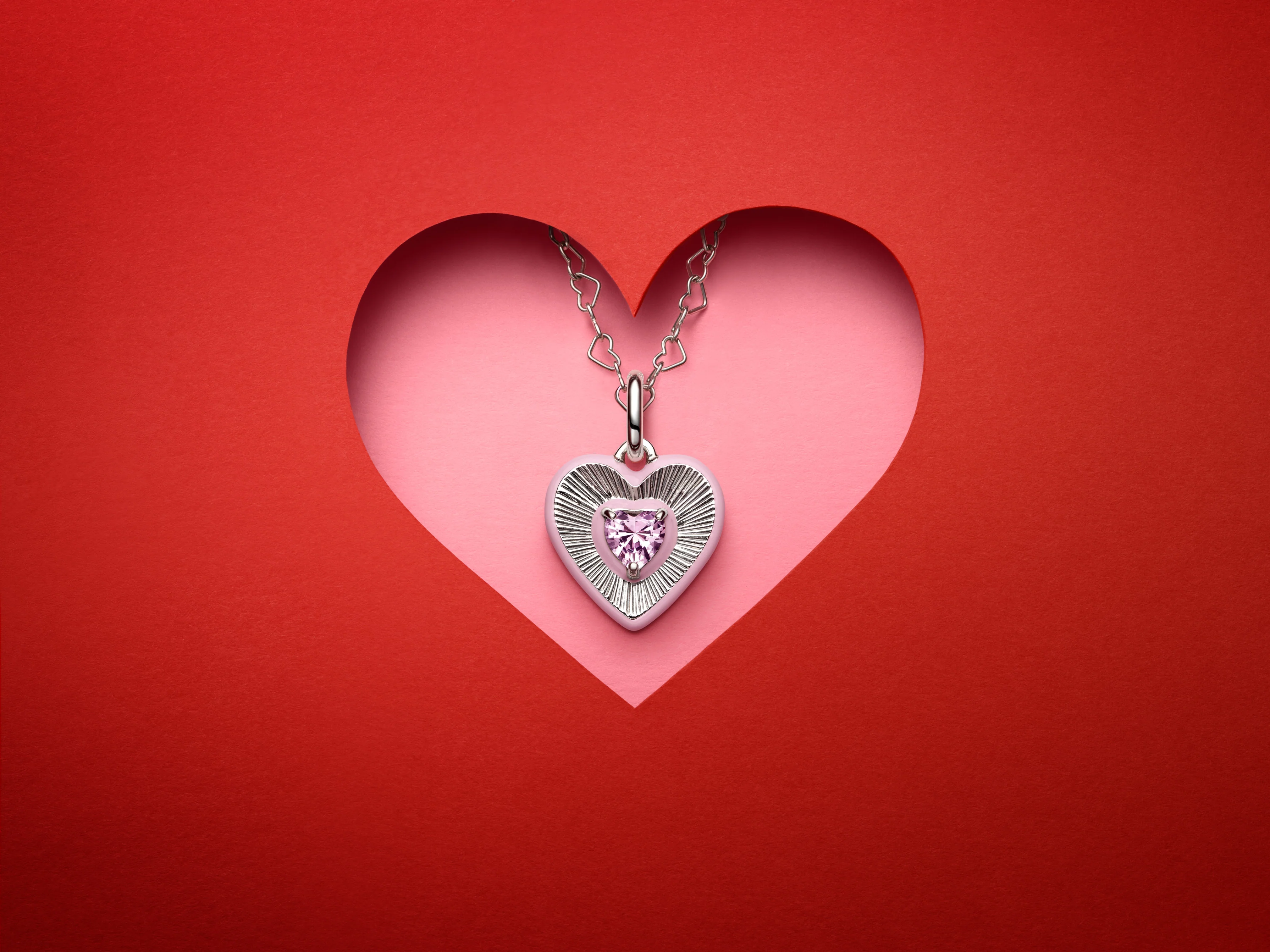 Heart Sterling Silver Medallion With Orchid Pink Crystal And Pink Enamel - Image 8