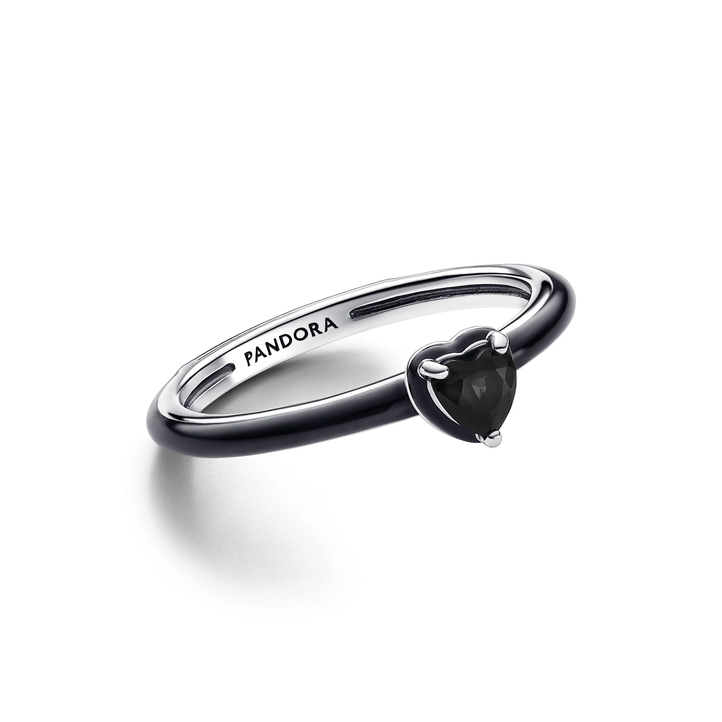 Heart Sterling Silver Ring With Black Crystal And Black Enamel - Image 3