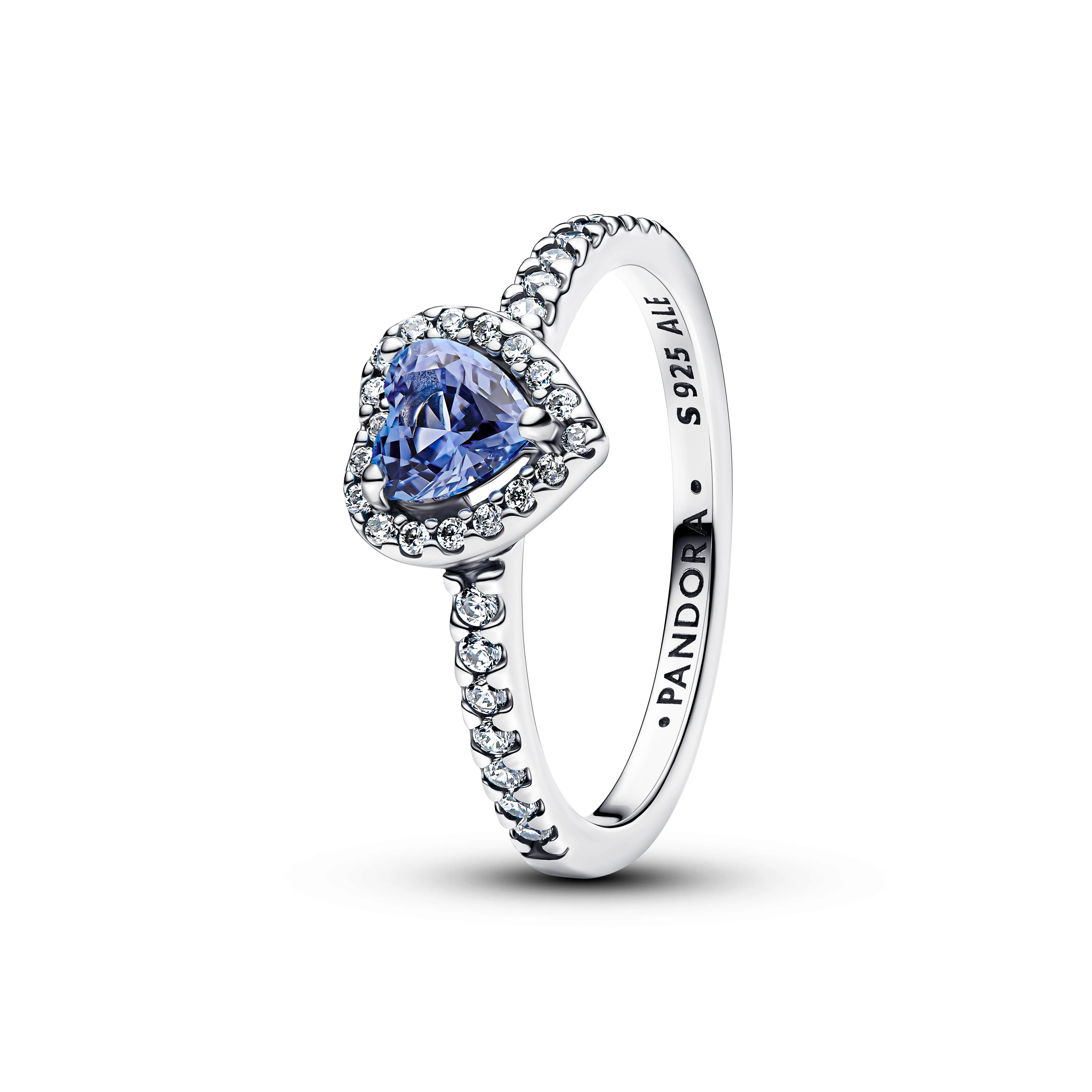 Heart Sterling Silver Ring With Cornflower Blue Crystal And Clear Cubic Zirconia
