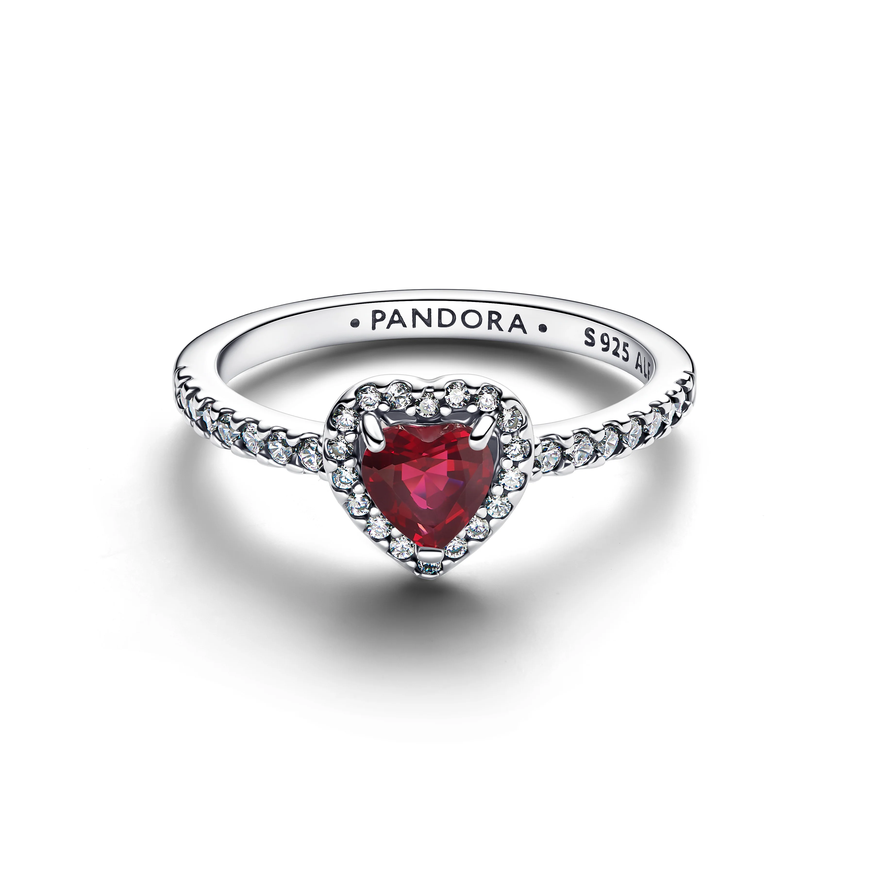 Heart Sterling Silver Ring With Fuchsia Rose Crystal And Clear Cubic Zirconia
