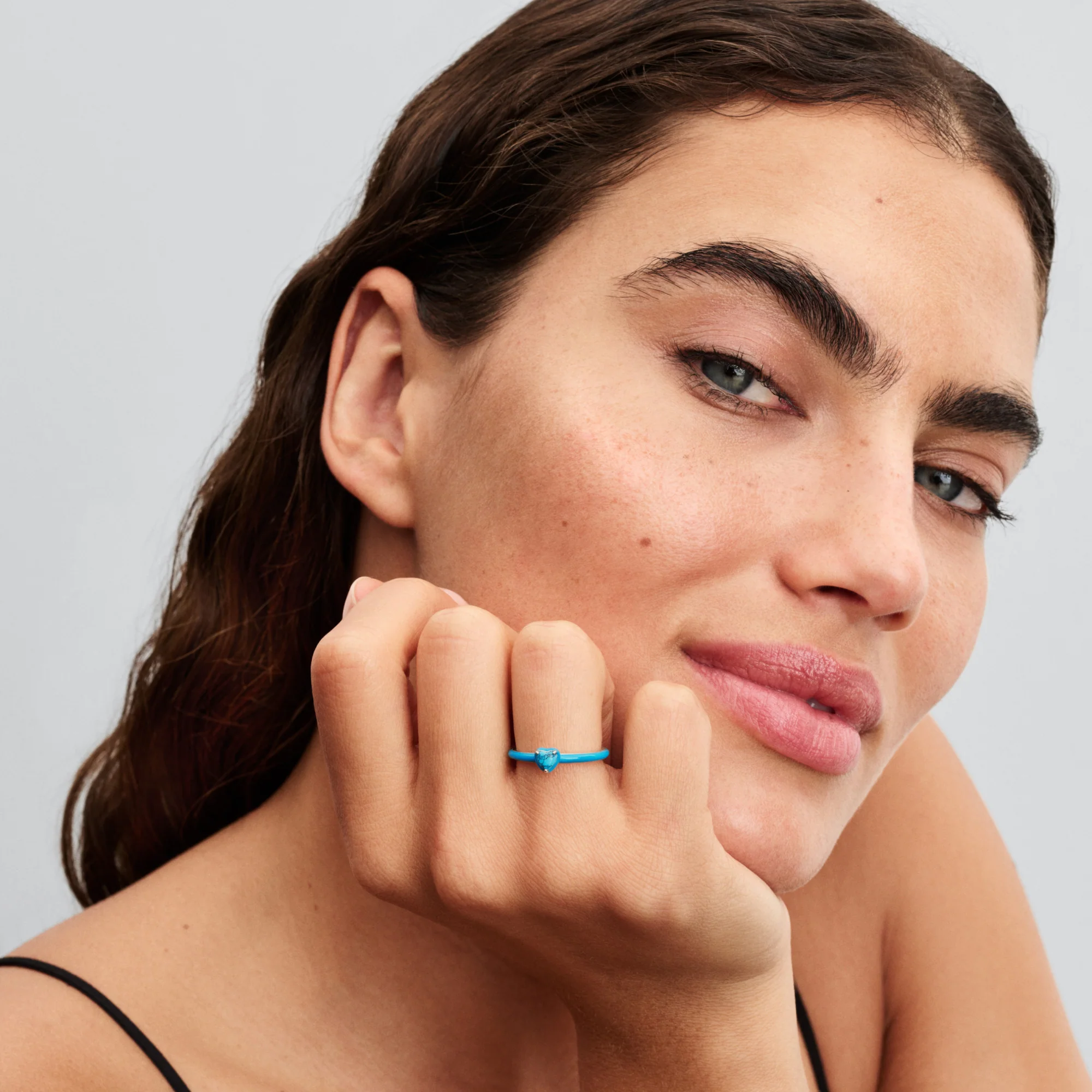 Heart Sterling Silver Ring With Imitation Turquoise And Turquoise Enamel - Image 2