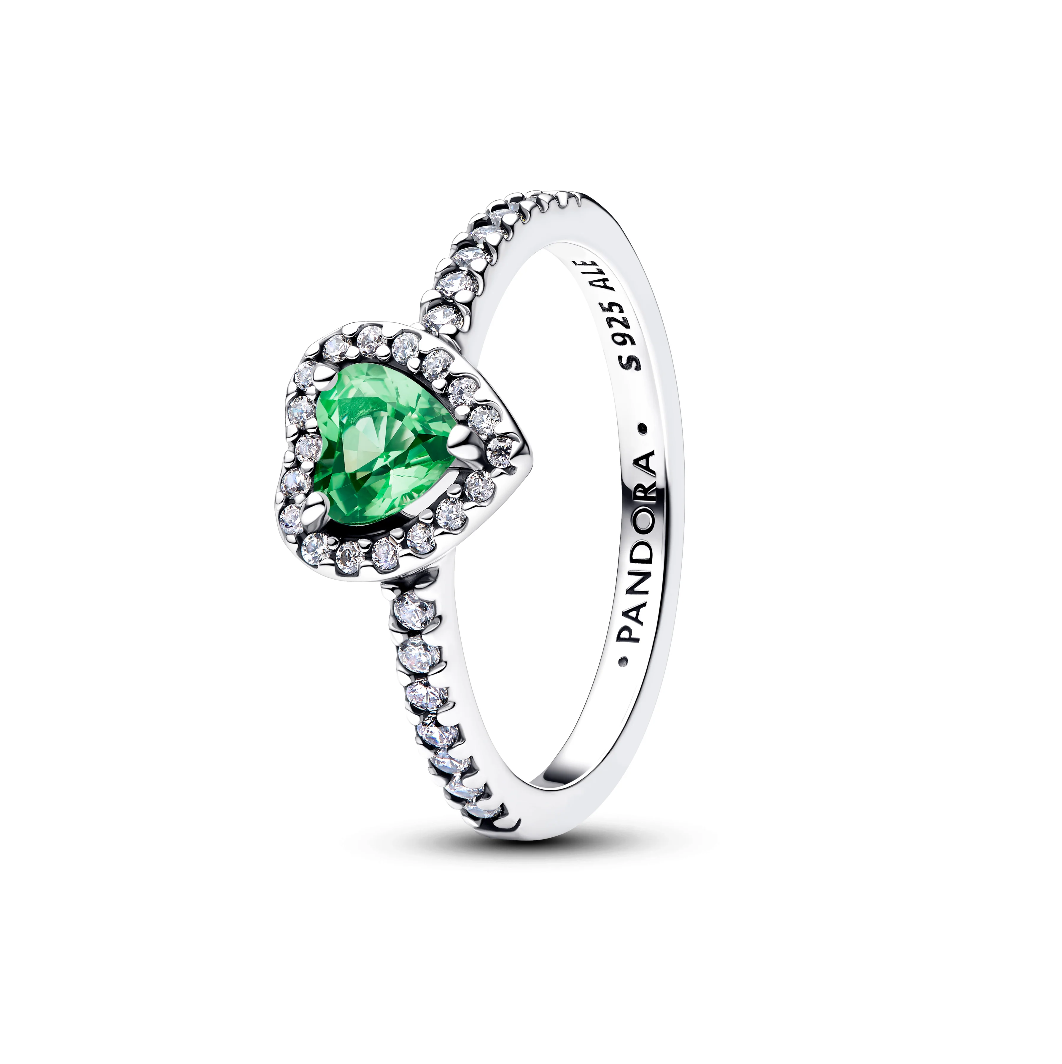 Heart Sterling Silver Ring With Mint Green Crystal And Clear Cubic Zirconia