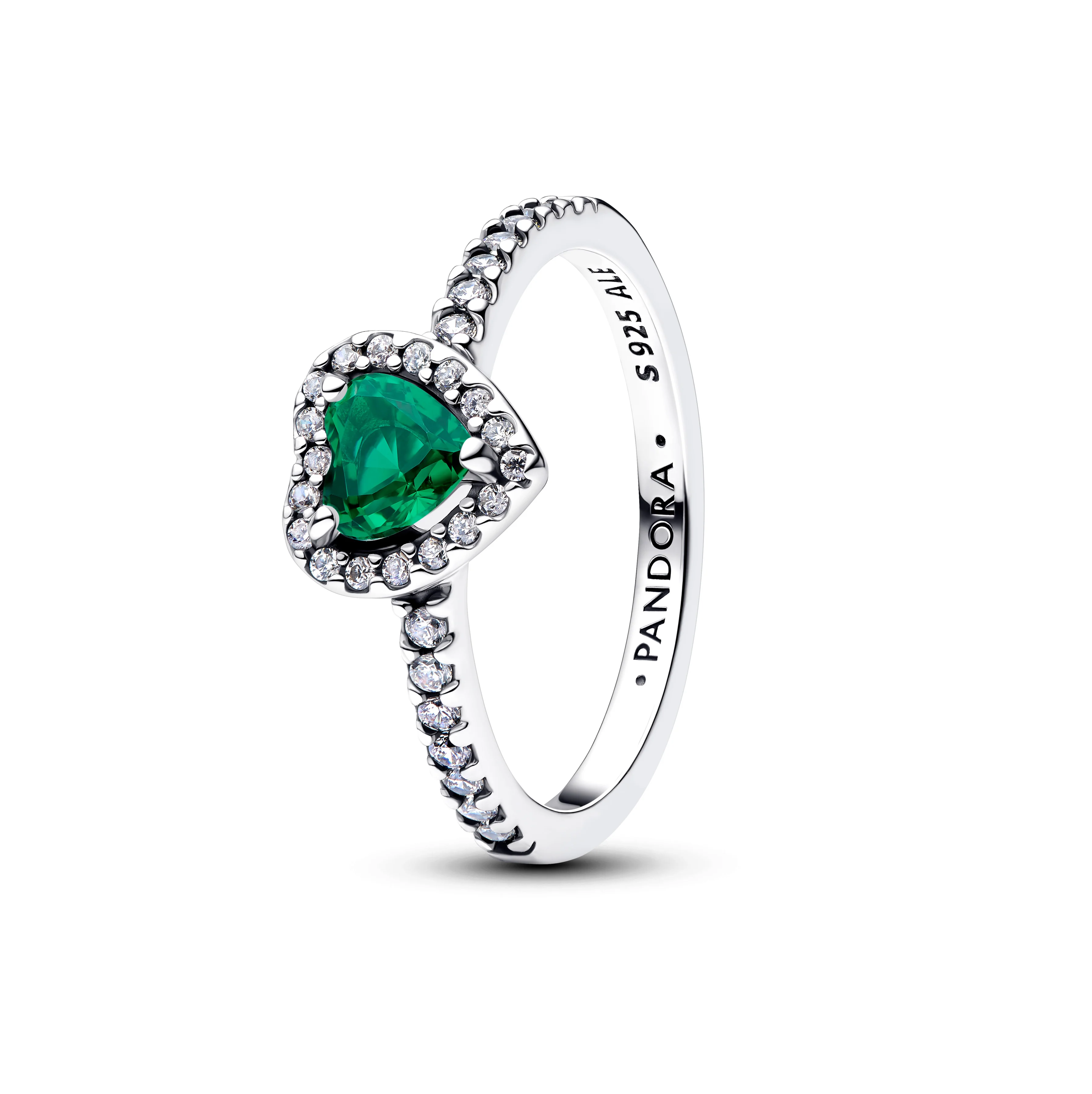 Heart Sterling Silver Ring With Royal Green Crystal And Clear Cubic Zirconia