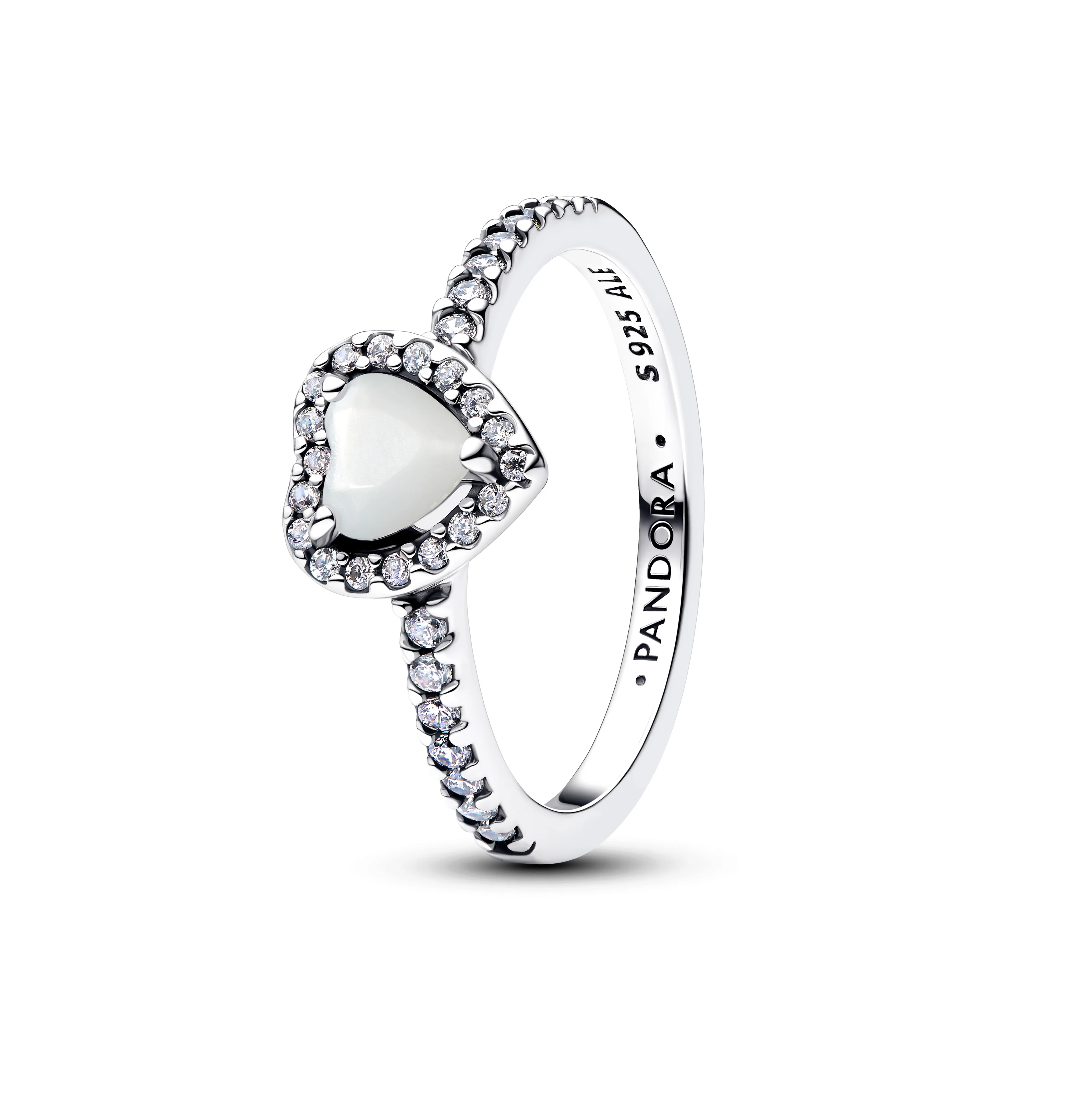 Heart Sterling Silver Ring With White Bioresin Man-Made Mother Of Pearl And Clear Cubic Zirconia - Image 2