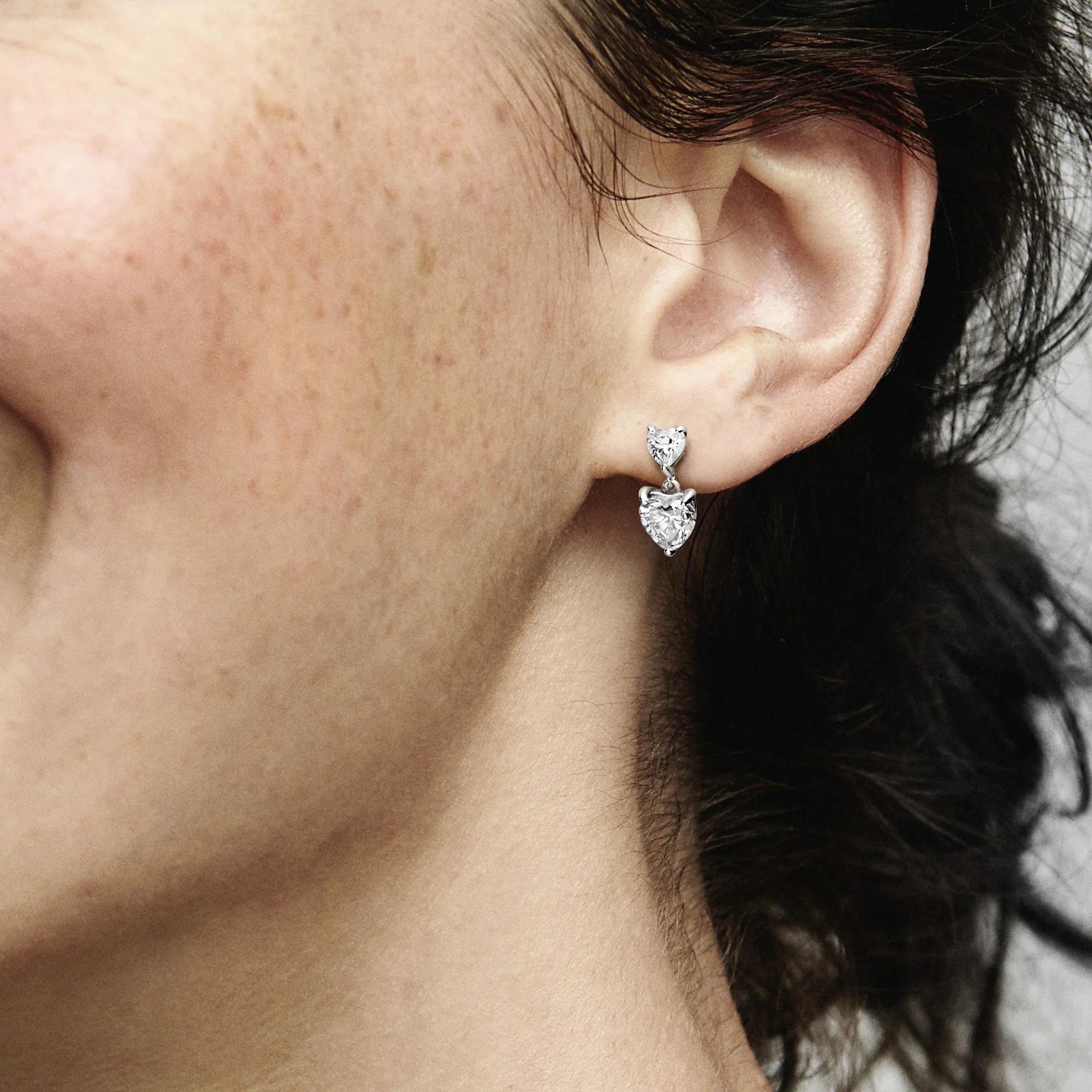Heart Sterling Silver Stud Earrings With Clear Cubic Zirconia - Image 3