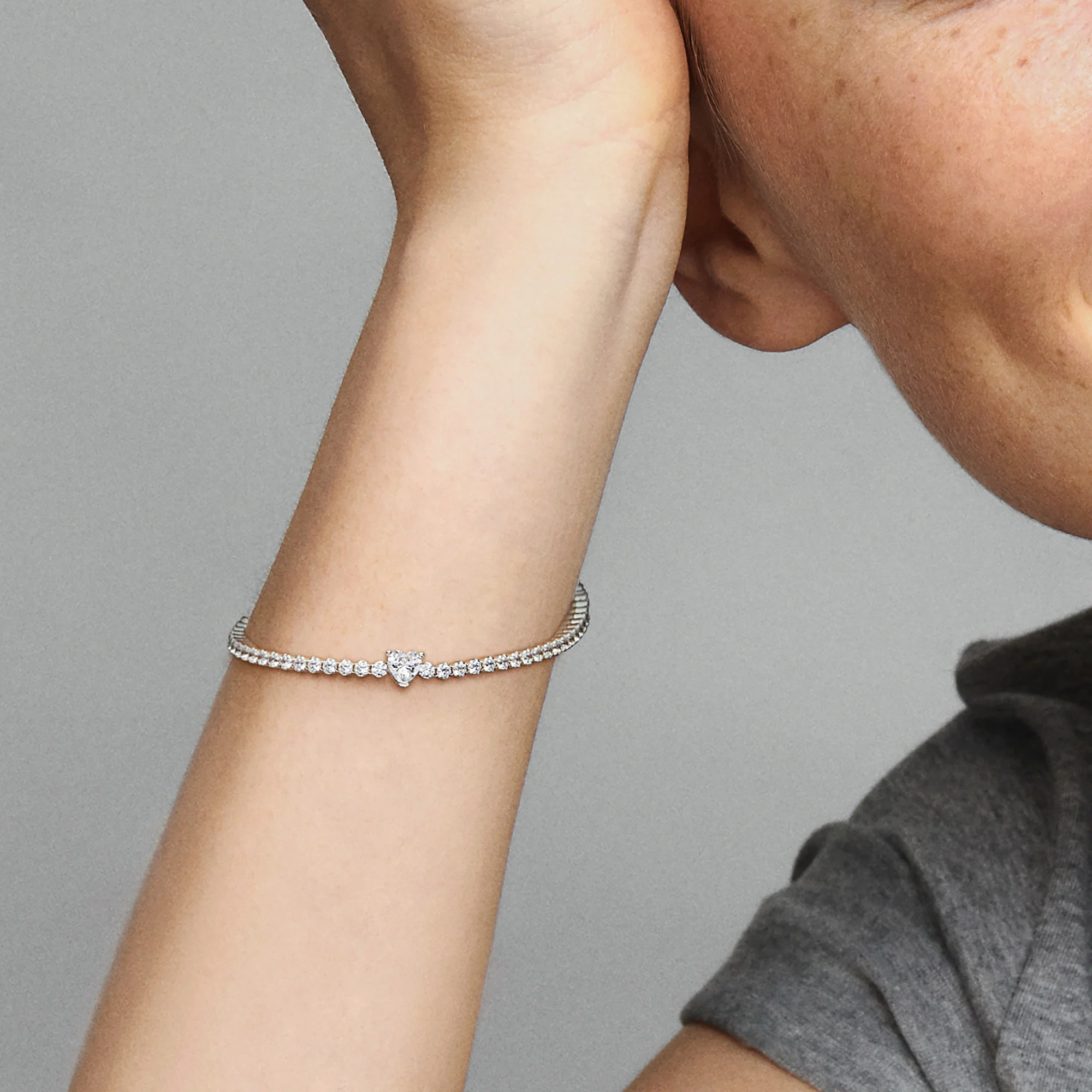 Heart Sterling Silver Tennis Bracelet With Clear Cubic Zirconia - Image 2