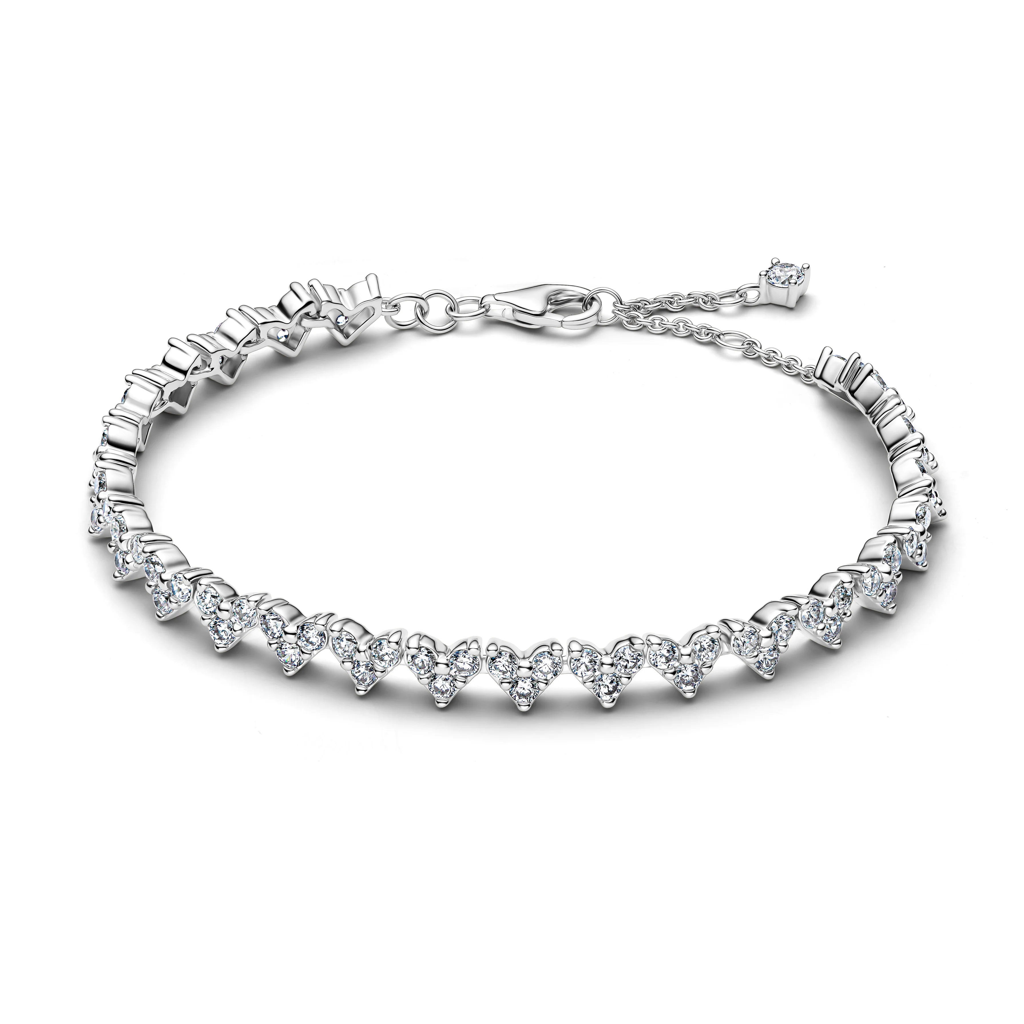 Heart Sterling Silver Tennis Bracelet With Clear Cubic Zirconia