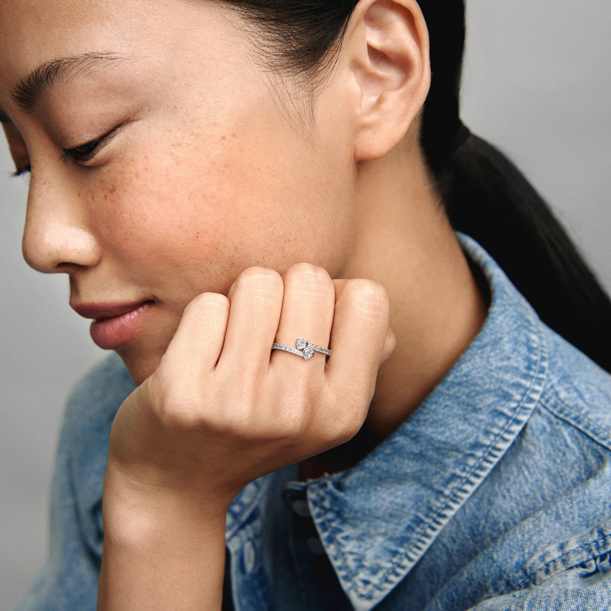Hearts Silver Ring With Clear Cubic Zirconia - Image 2