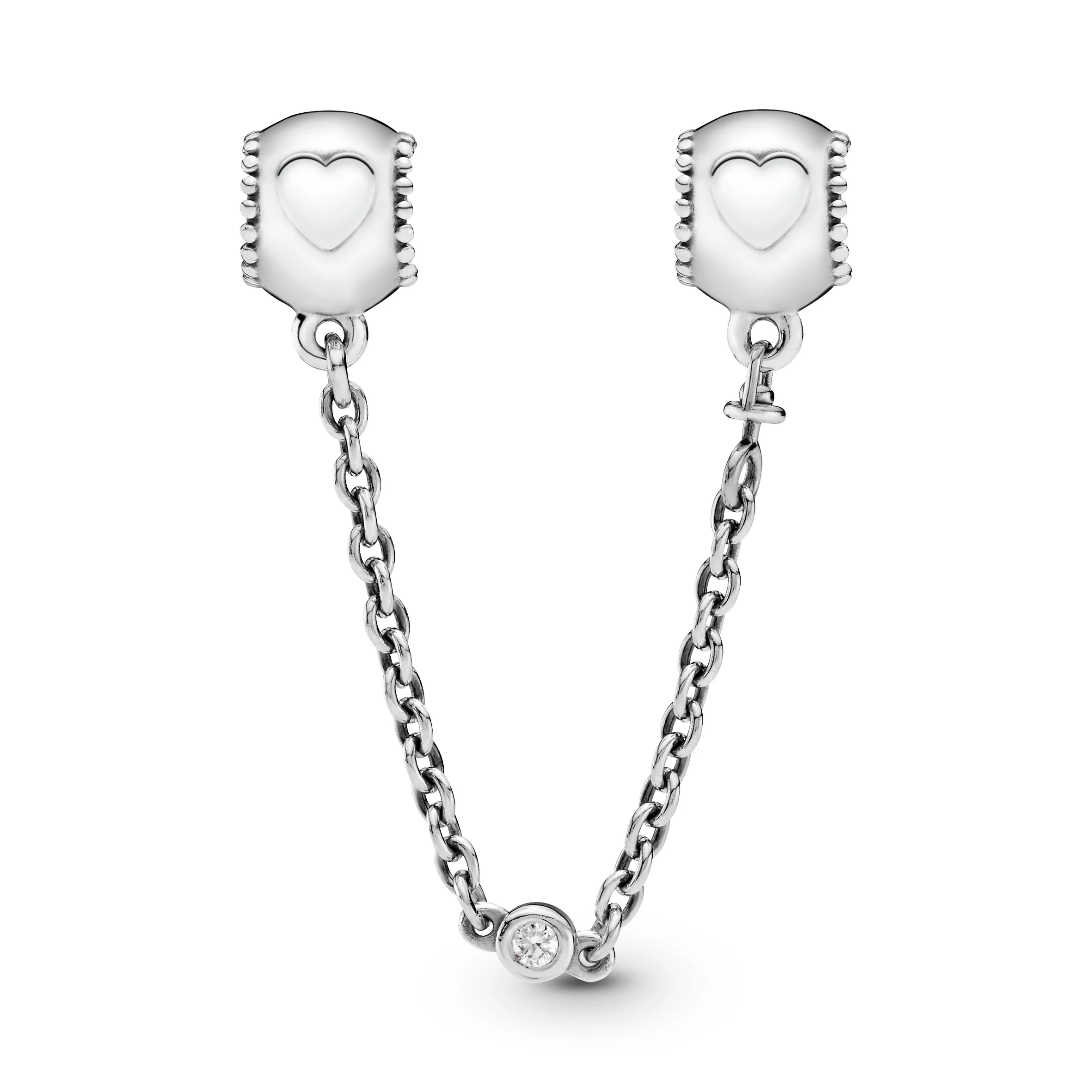 Hearts Silver Safety Chain With Clear Cubic Zirconia - Image 4