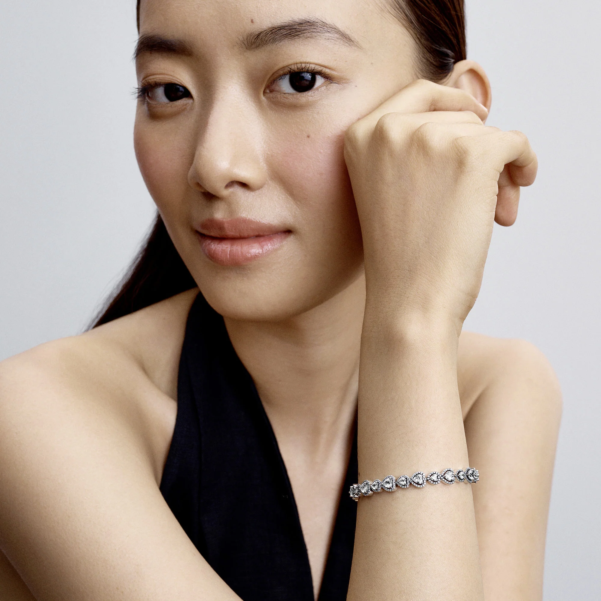 Hearts Sterling Silver Bracelet With Clear Cubic Zirconia - Image 3