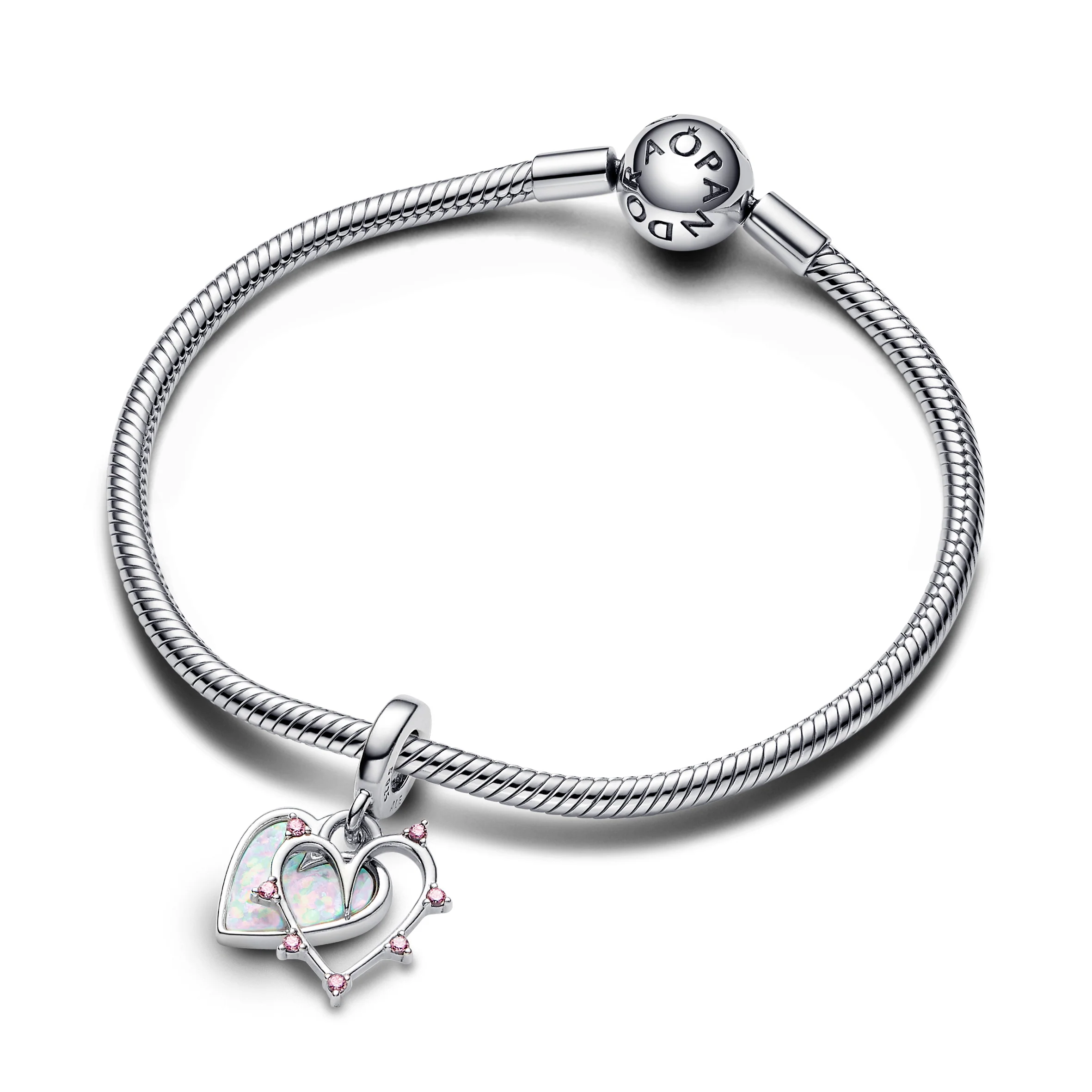 Hearts Sterling Silver Double Dangle With Pink Lab-Created Opal And Fancy Fairy Tale Pink Cubic Zirconia - Image 4