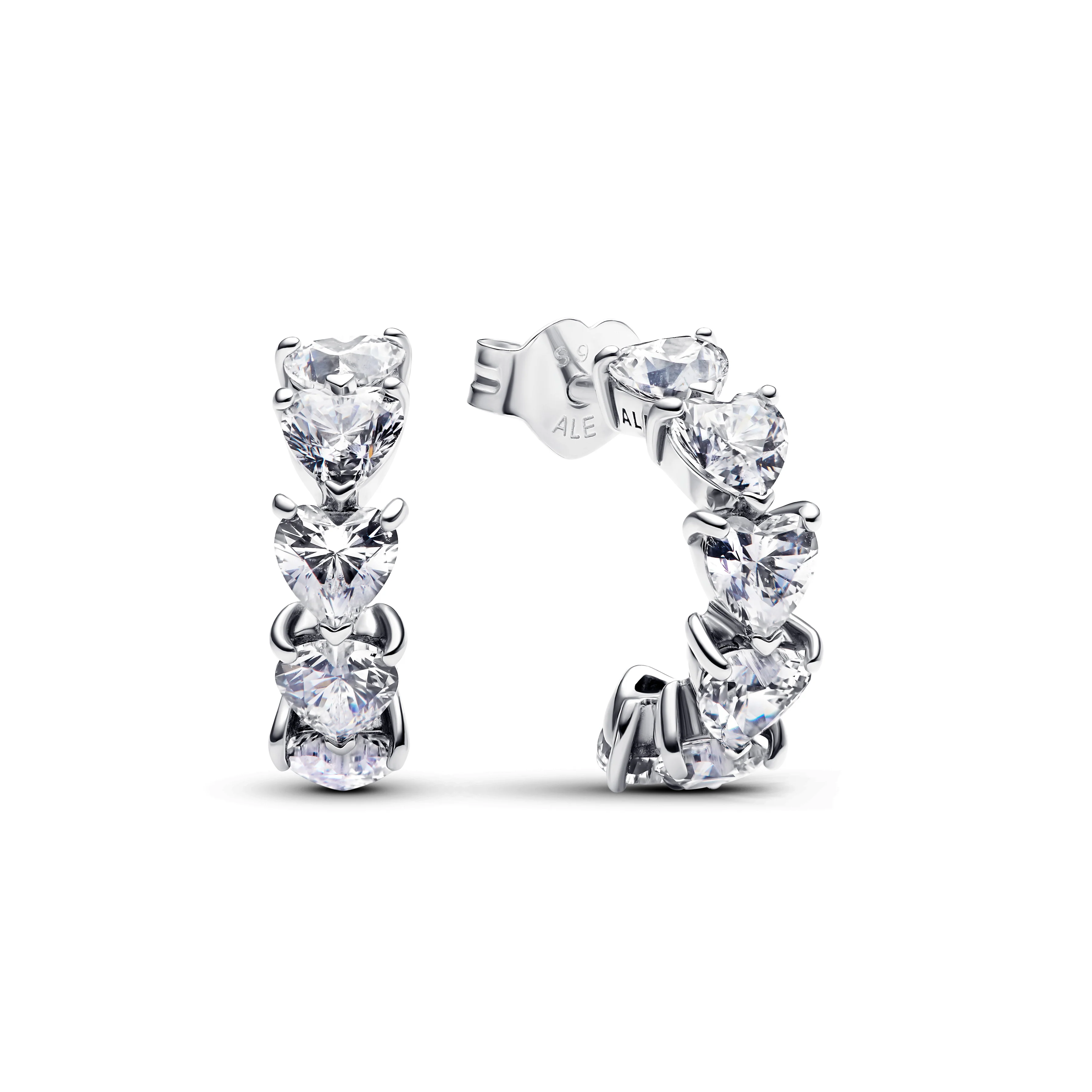 Hearts Sterling Silver Hoop Earrings With Clear Cubic Zirconia