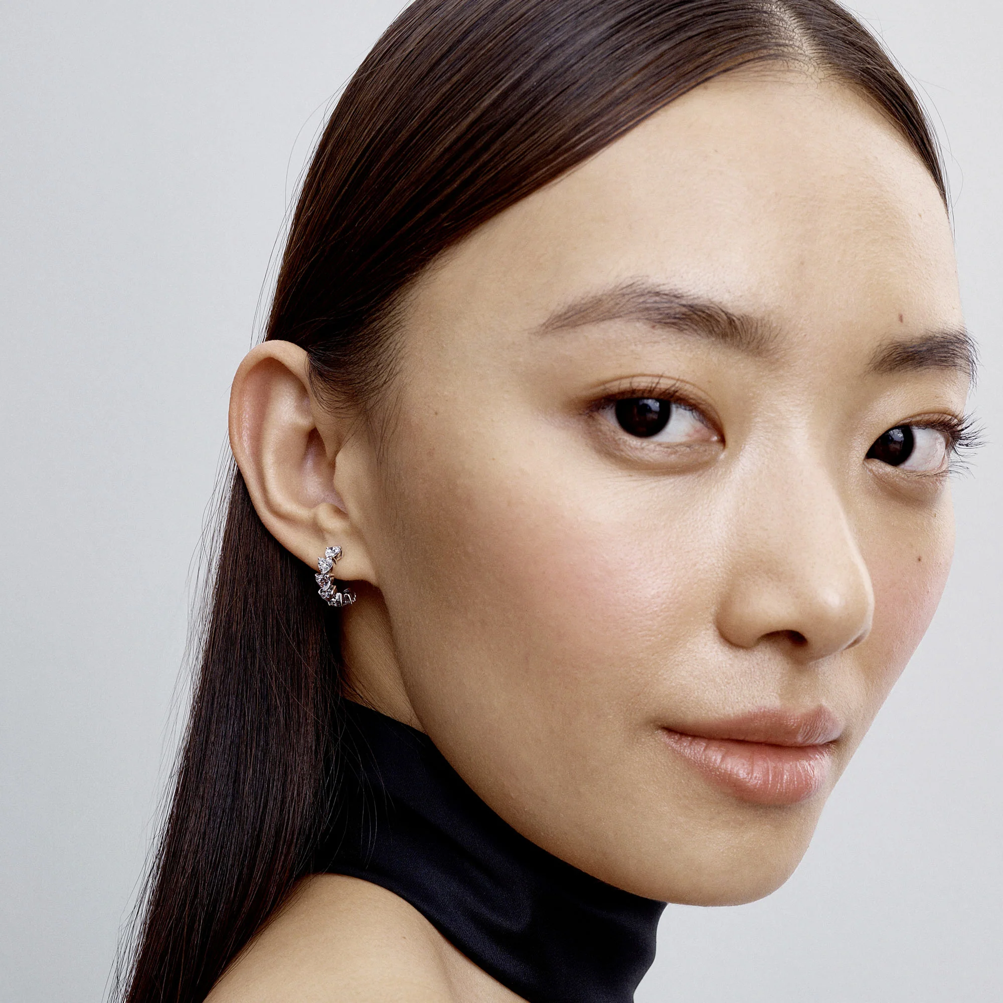 Hearts Sterling Silver Hoop Earrings With Clear Cubic Zirconia - Image 2