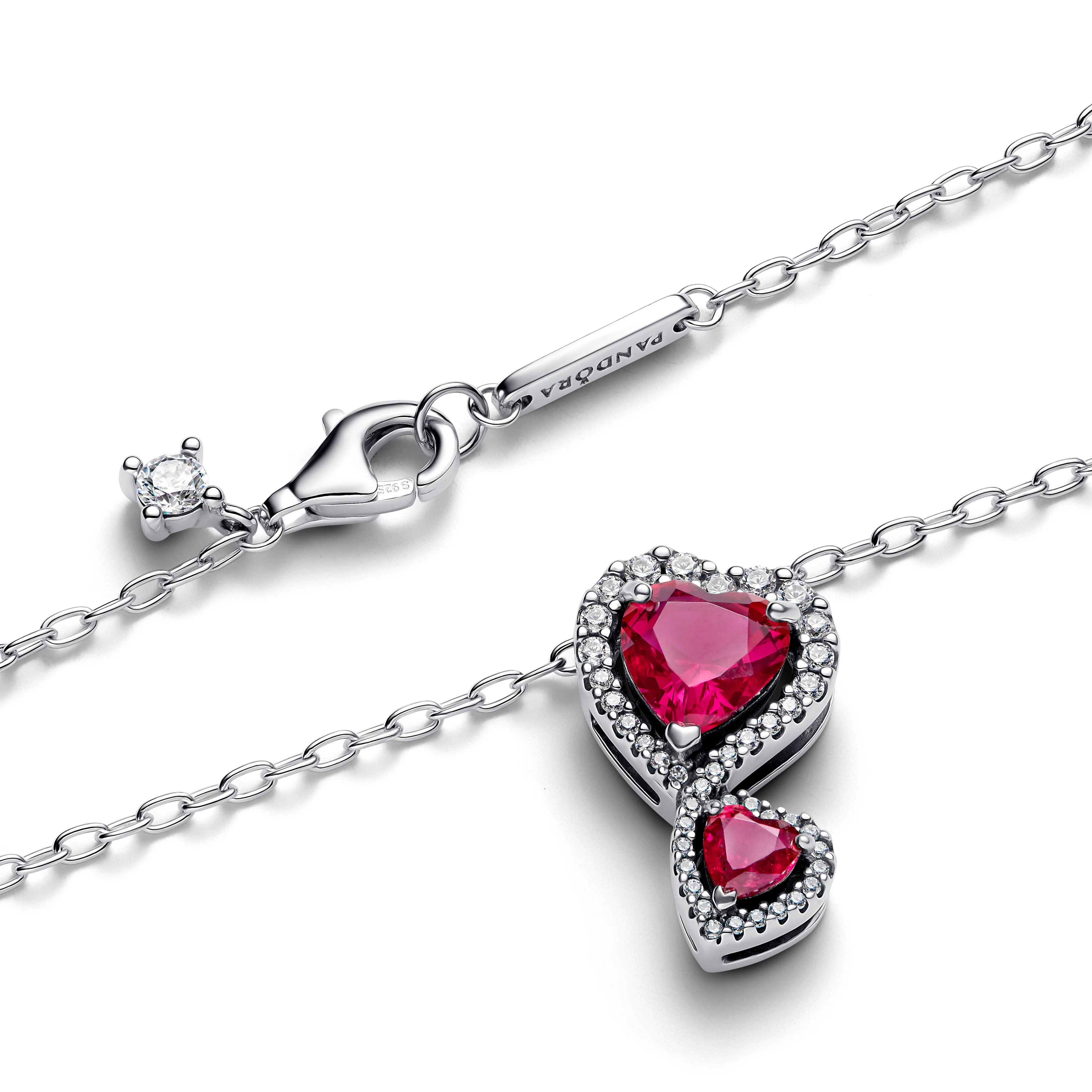 Hearts Sterling Silver Pendant Necklace With Cherries Jubilee Red Crystal And Clear Cubic Zirconia - Image 4